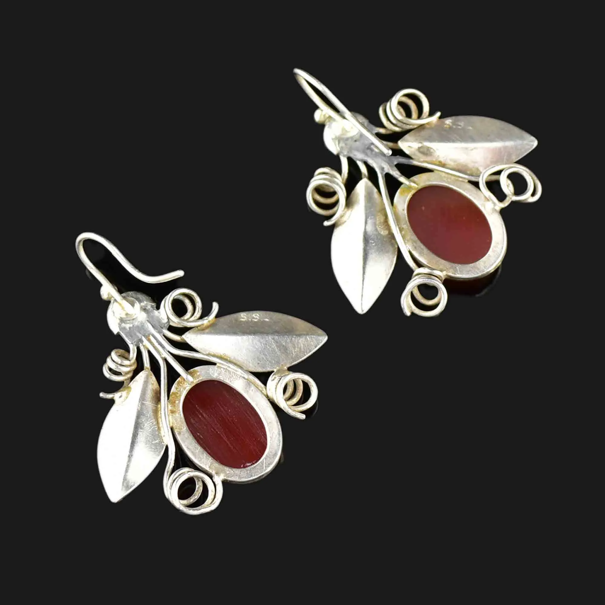 Arts and Crafts Silver Carnelian Bug Earrings