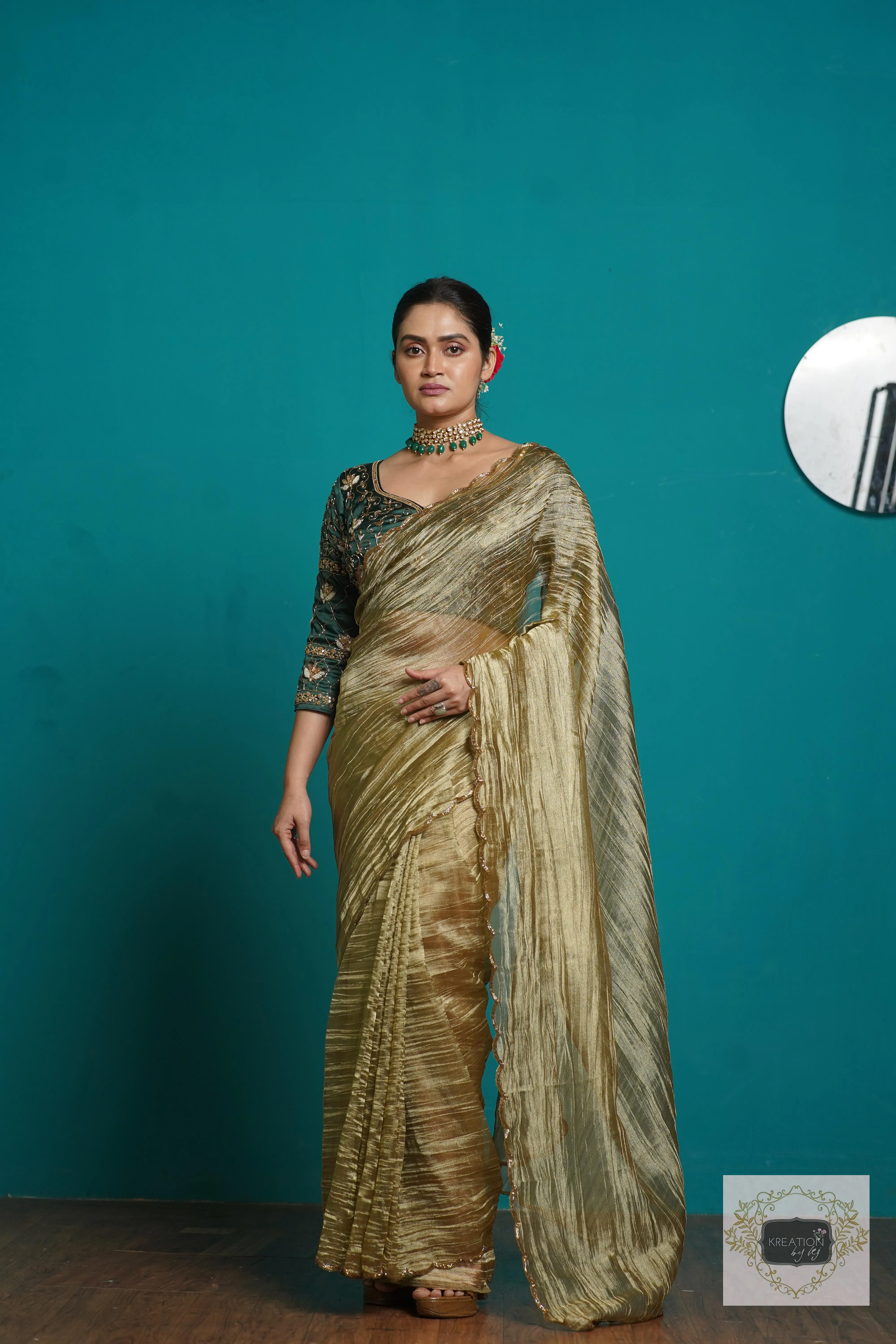 Ash Green Tissue Cocktail Saree