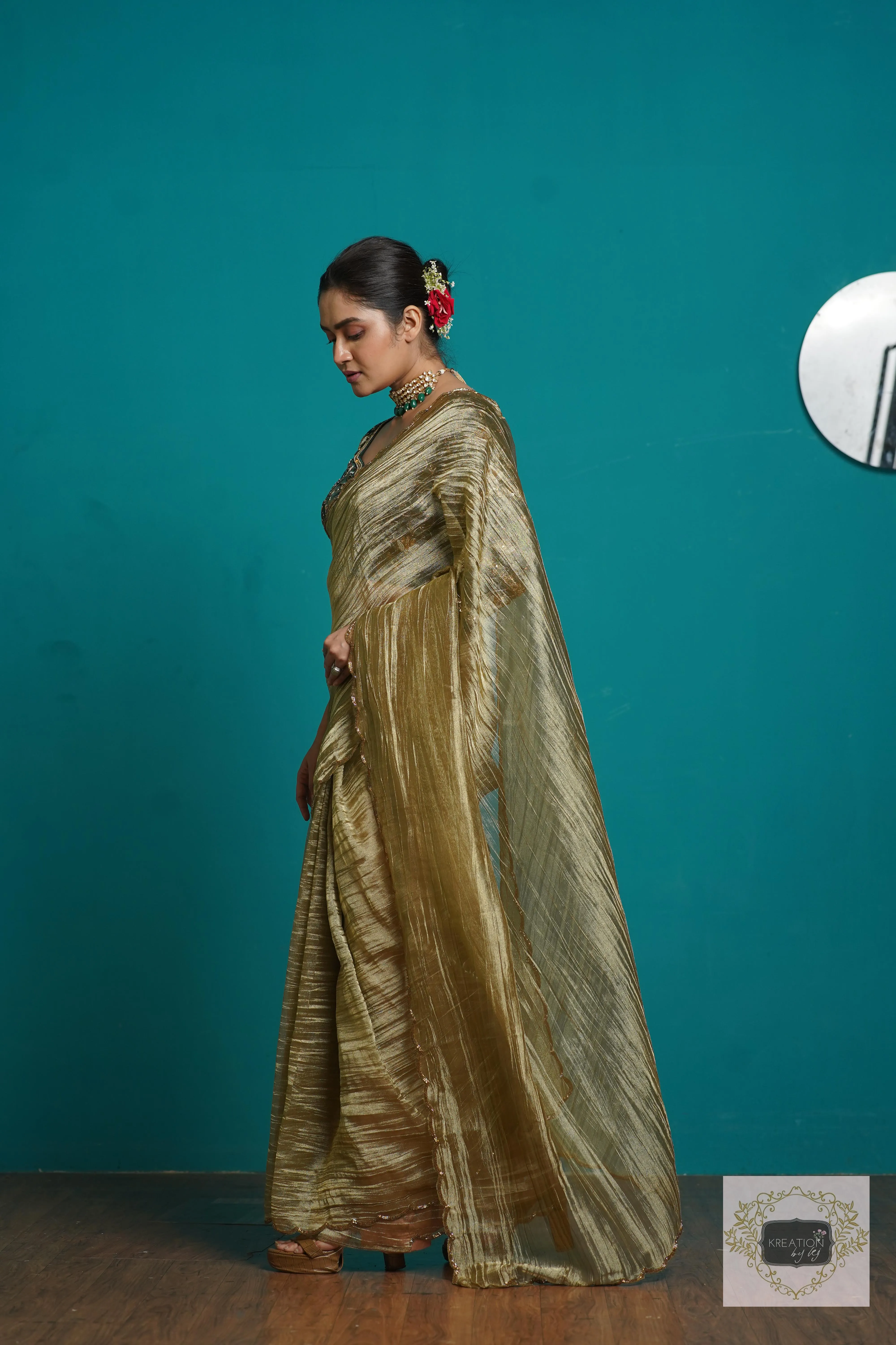 Ash Green Tissue Cocktail Saree