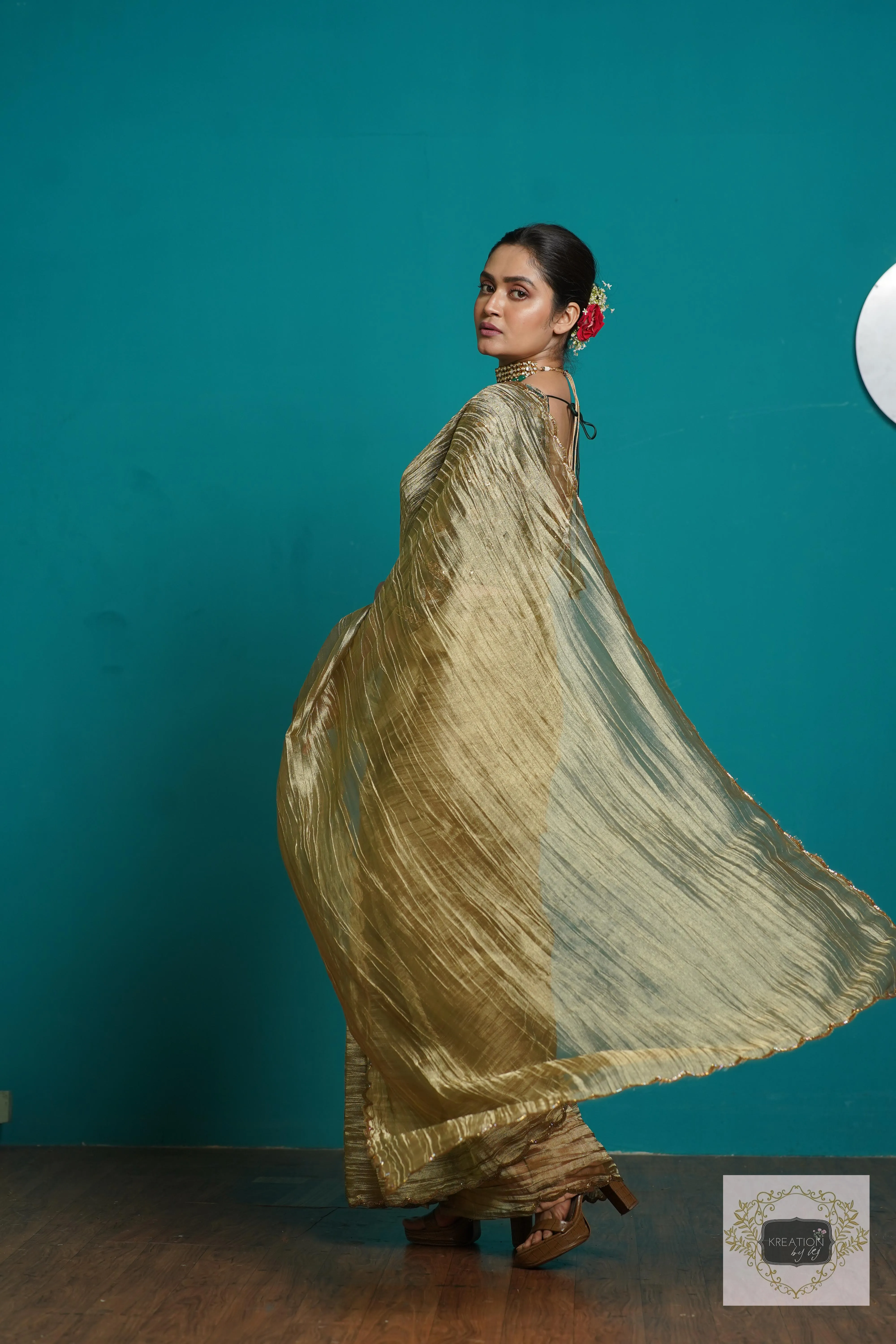 Ash Green Tissue Cocktail Saree