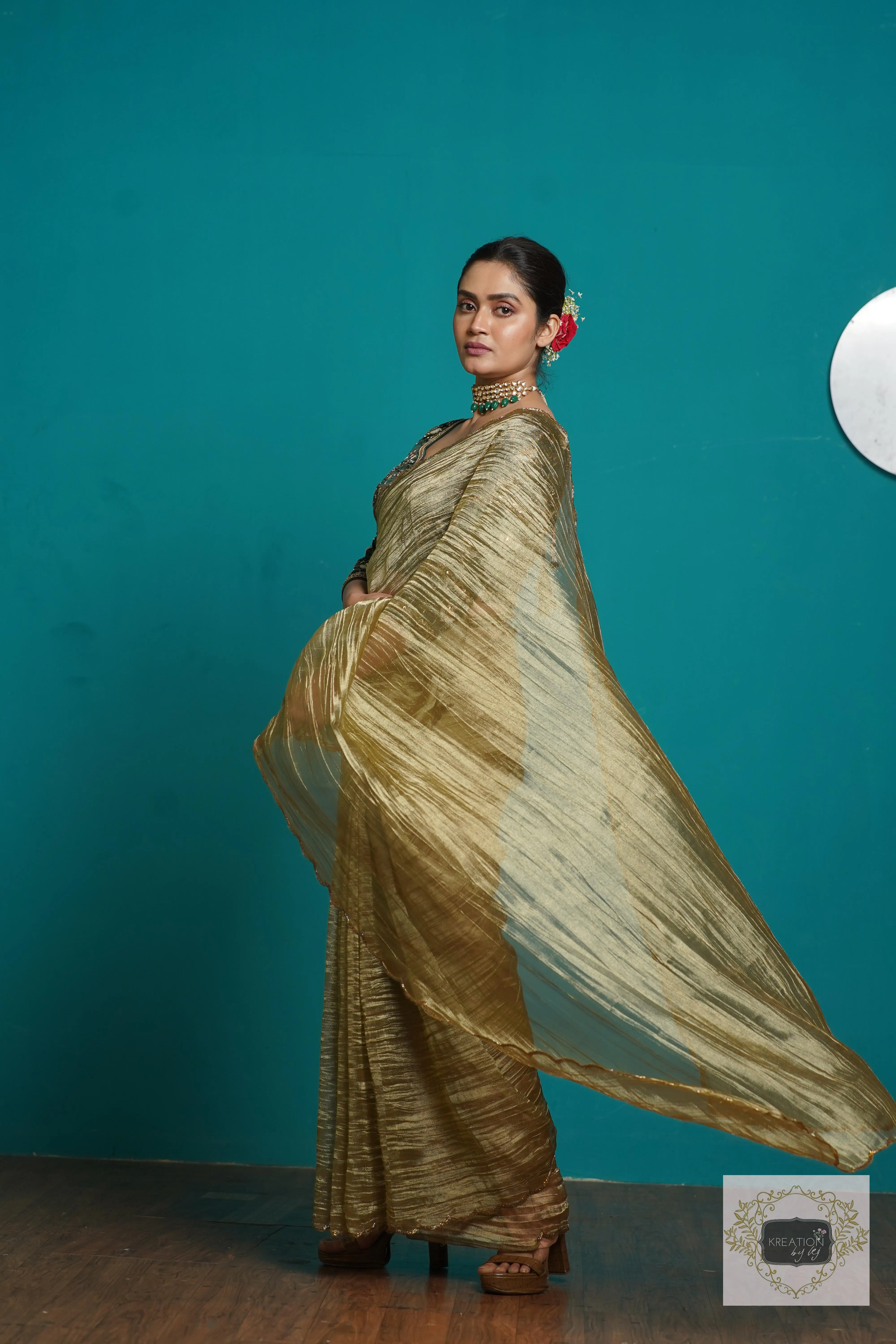 Ash Green Tissue Cocktail Saree