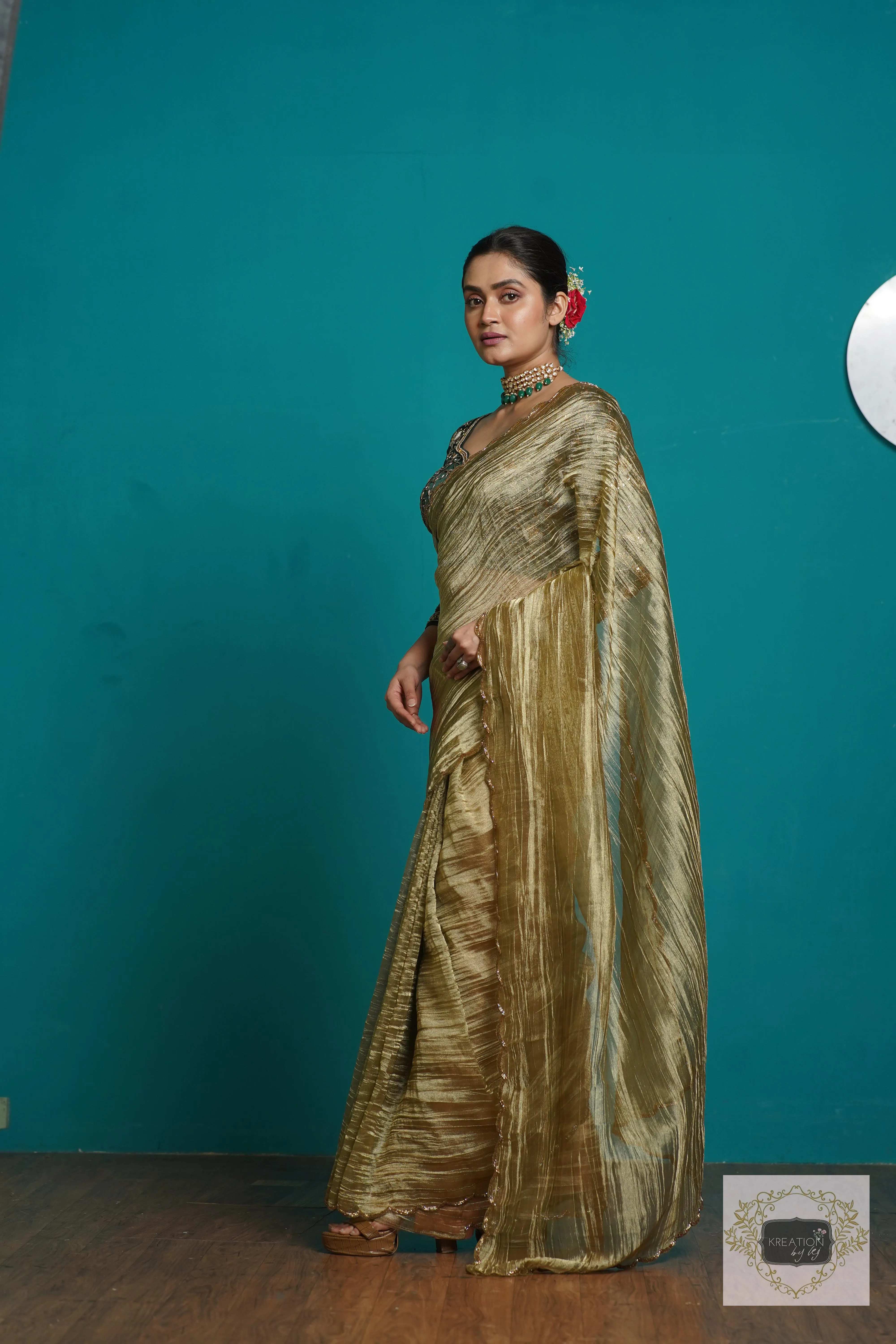 Ash Green Tissue Cocktail Saree