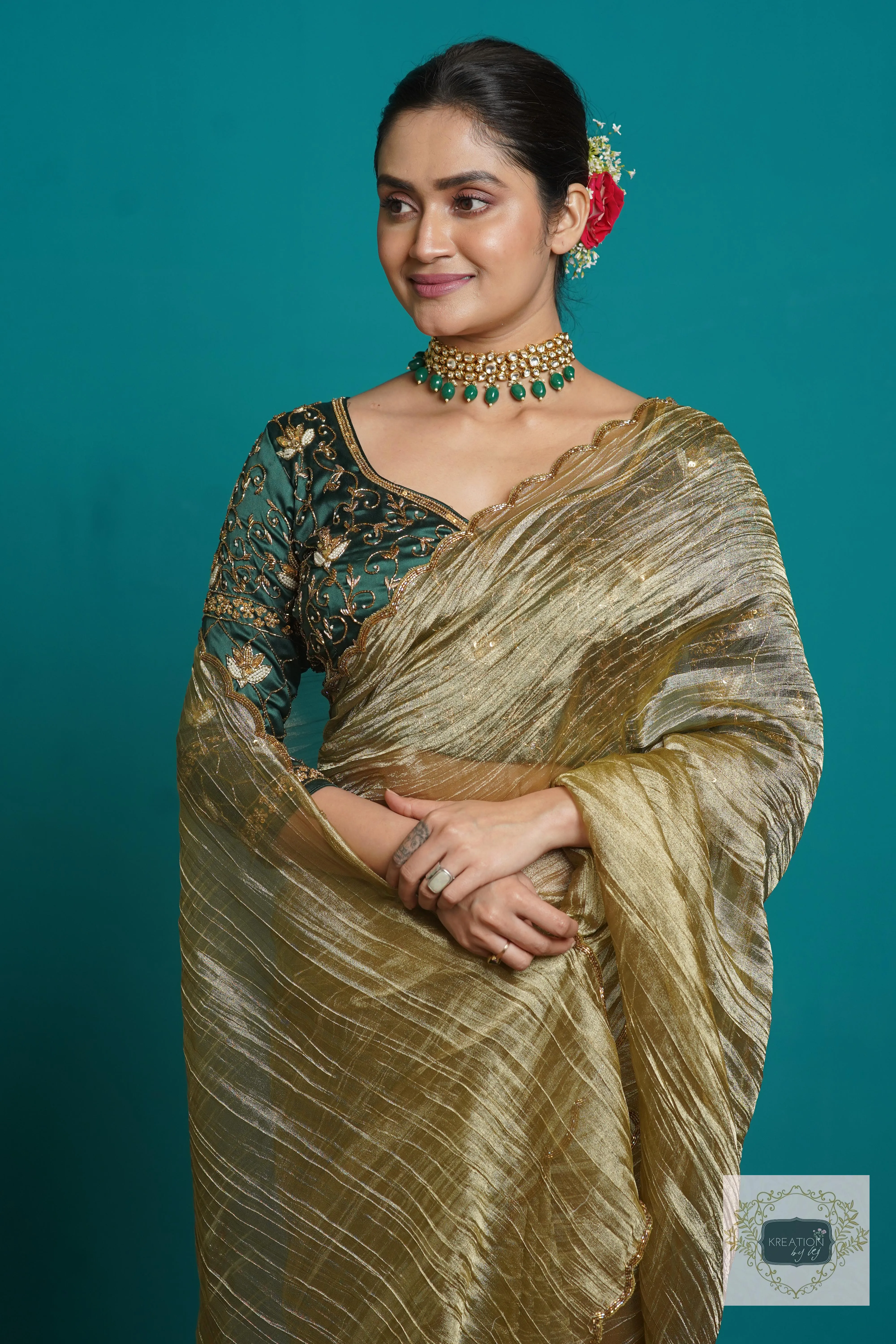 Ash Green Tissue Cocktail Saree