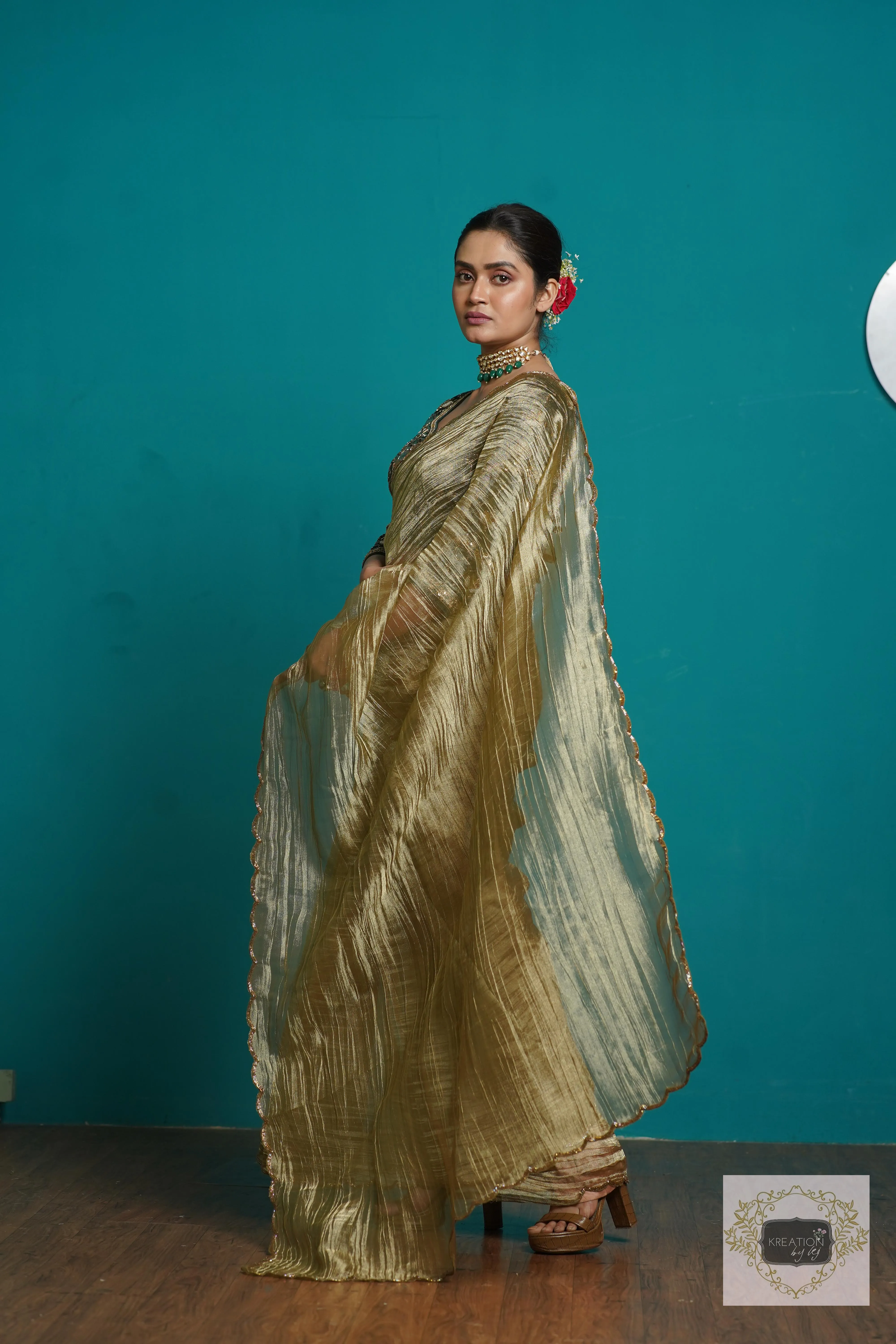 Ash Green Tissue Cocktail Saree