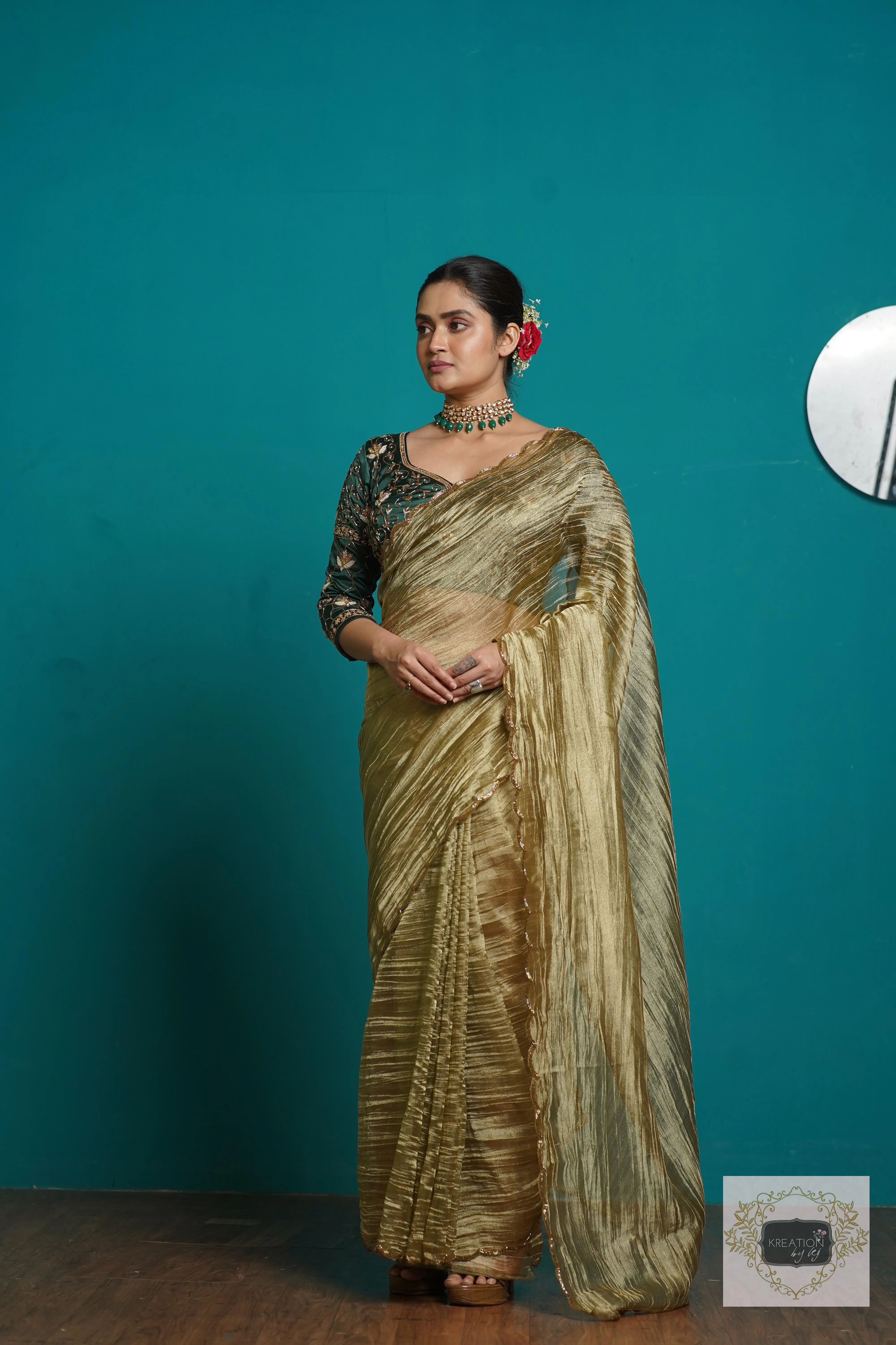 Ash Green Tissue Cocktail Saree