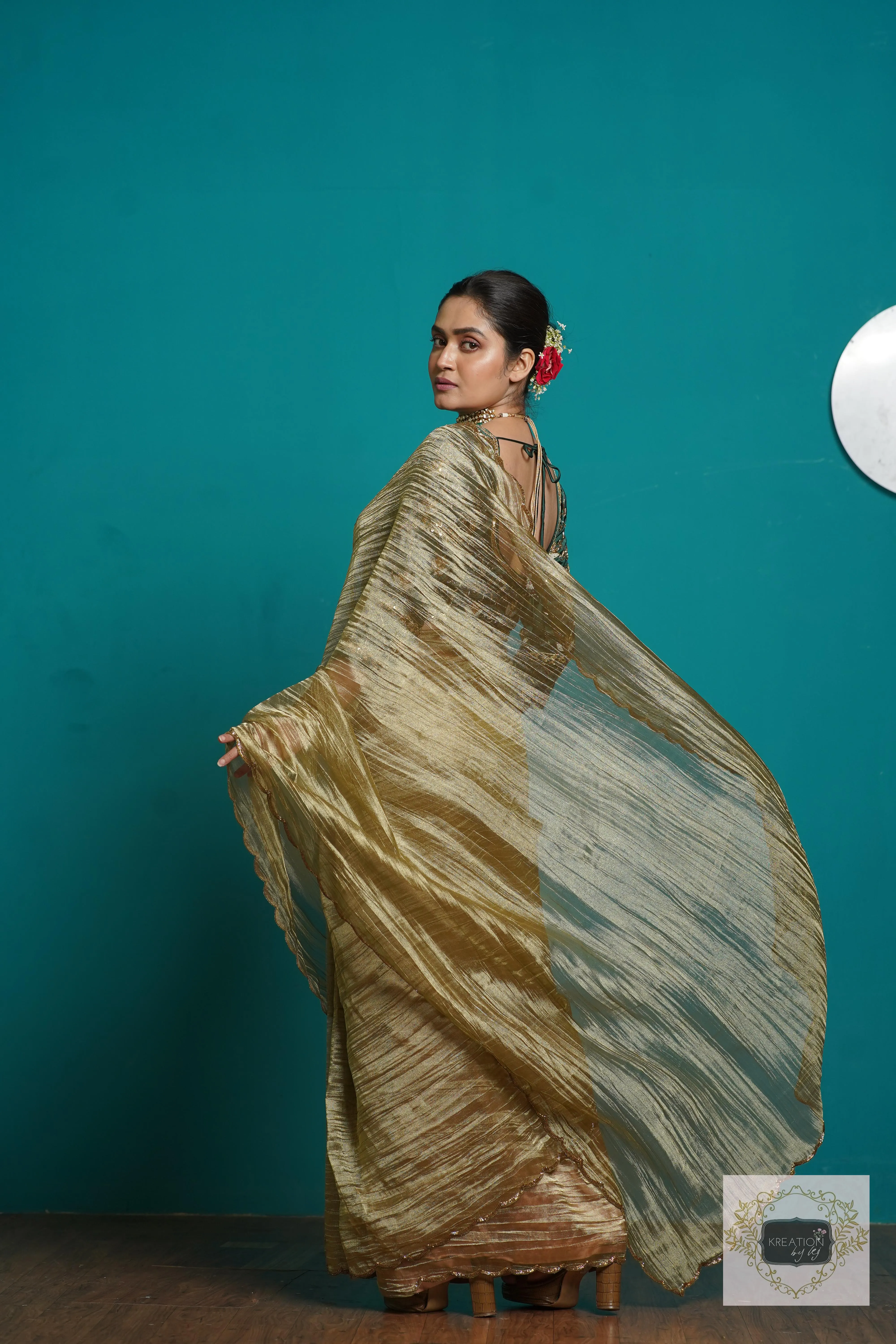 Ash Green Tissue Cocktail Saree