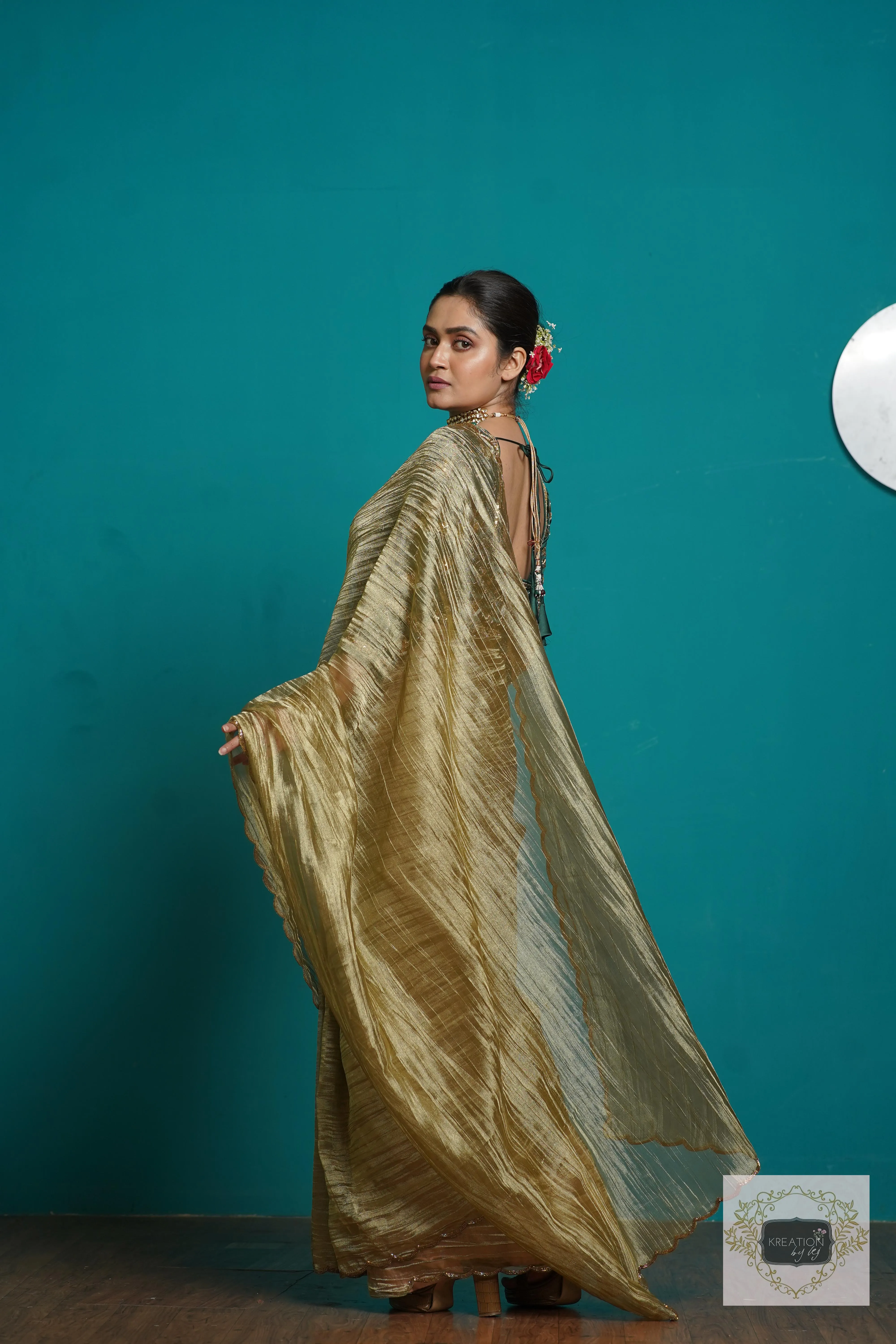 Ash Green Tissue Cocktail Saree