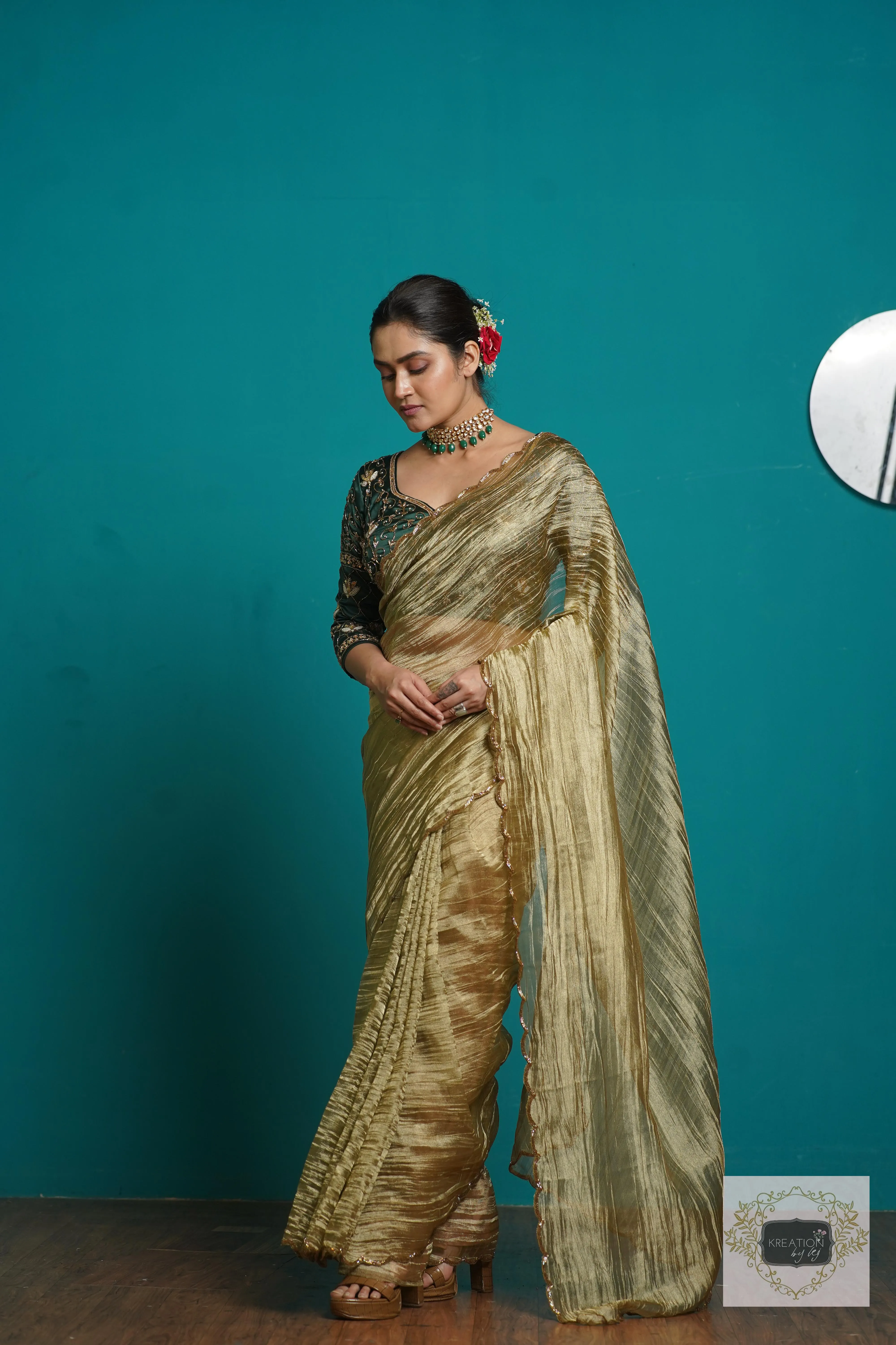 Ash Green Tissue Cocktail Saree