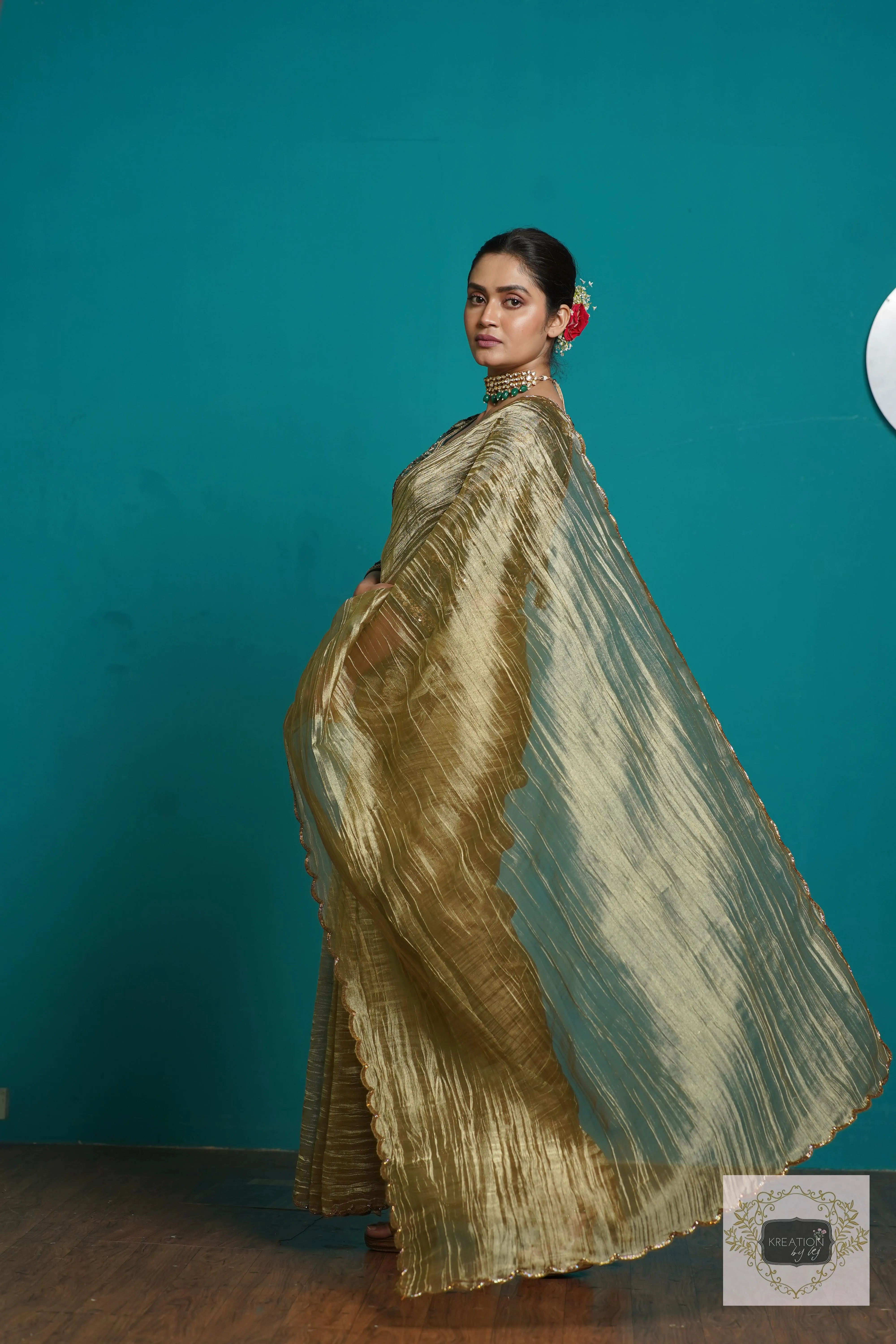 Ash Green Tissue Cocktail Saree