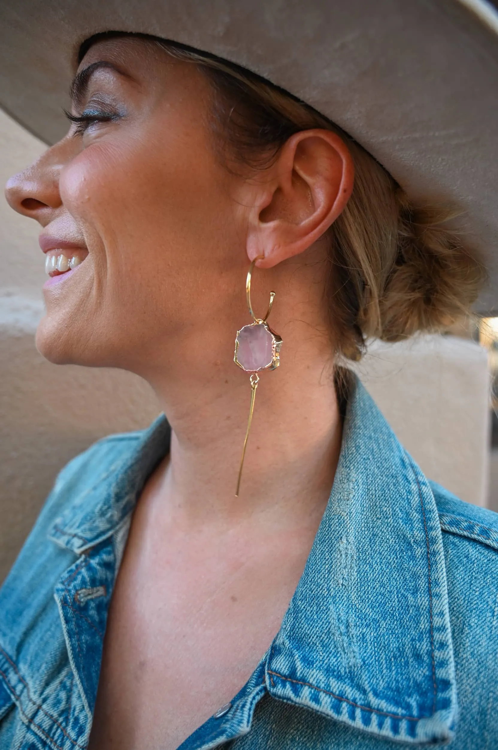 Baddie Rose Quartz Gold Hoops