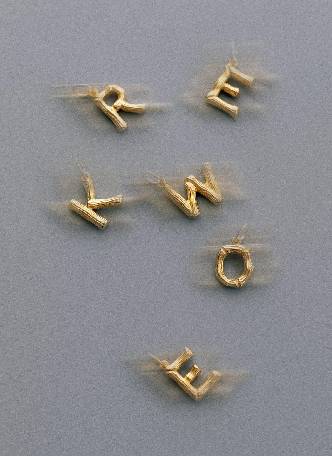 Bamboo alphabet charm 14k gold