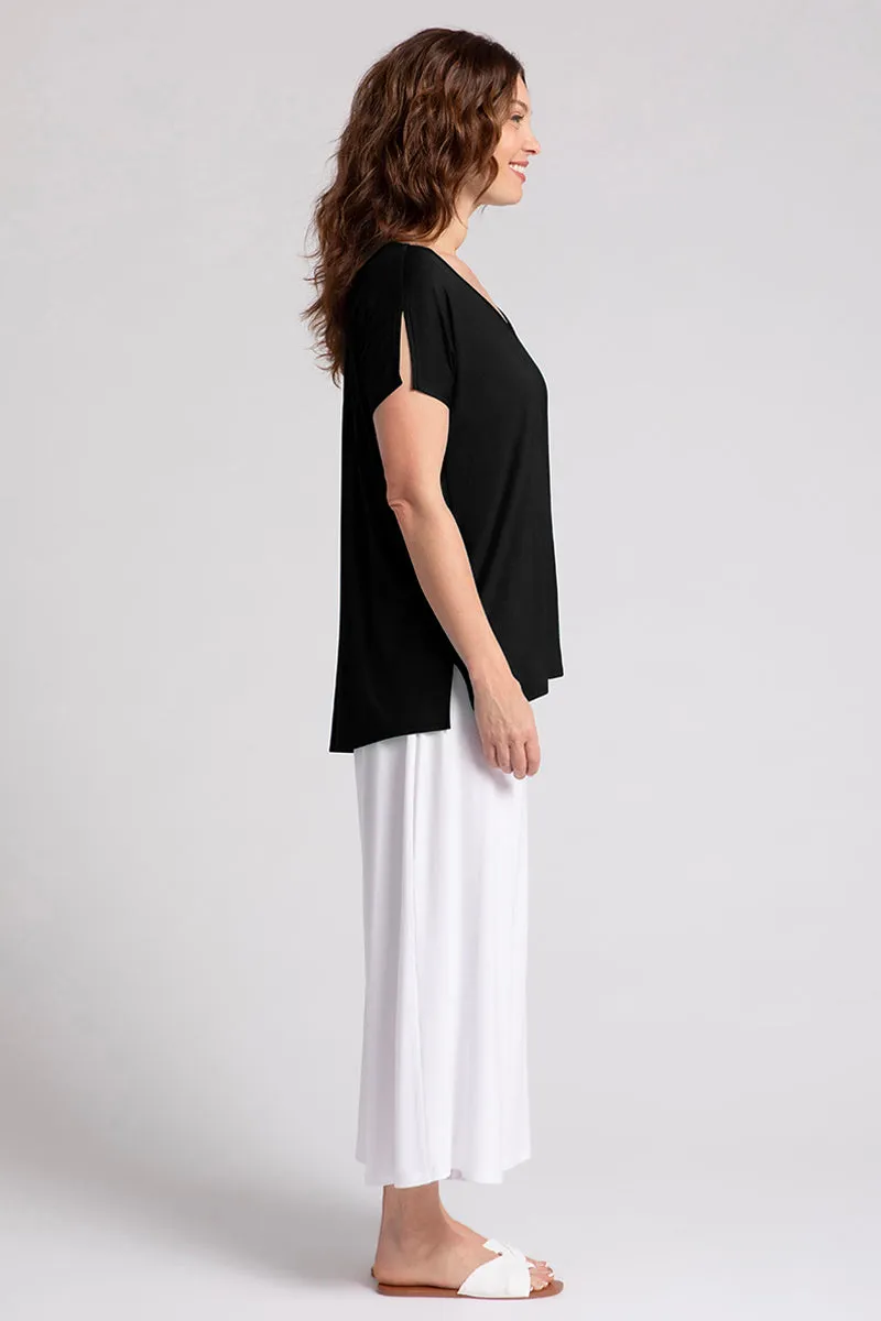 Bamboo V-Neck Slit Sleeve Top | Black