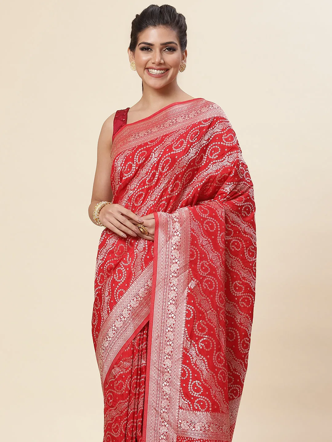 Bandhani Printed Crepe Plain Saree