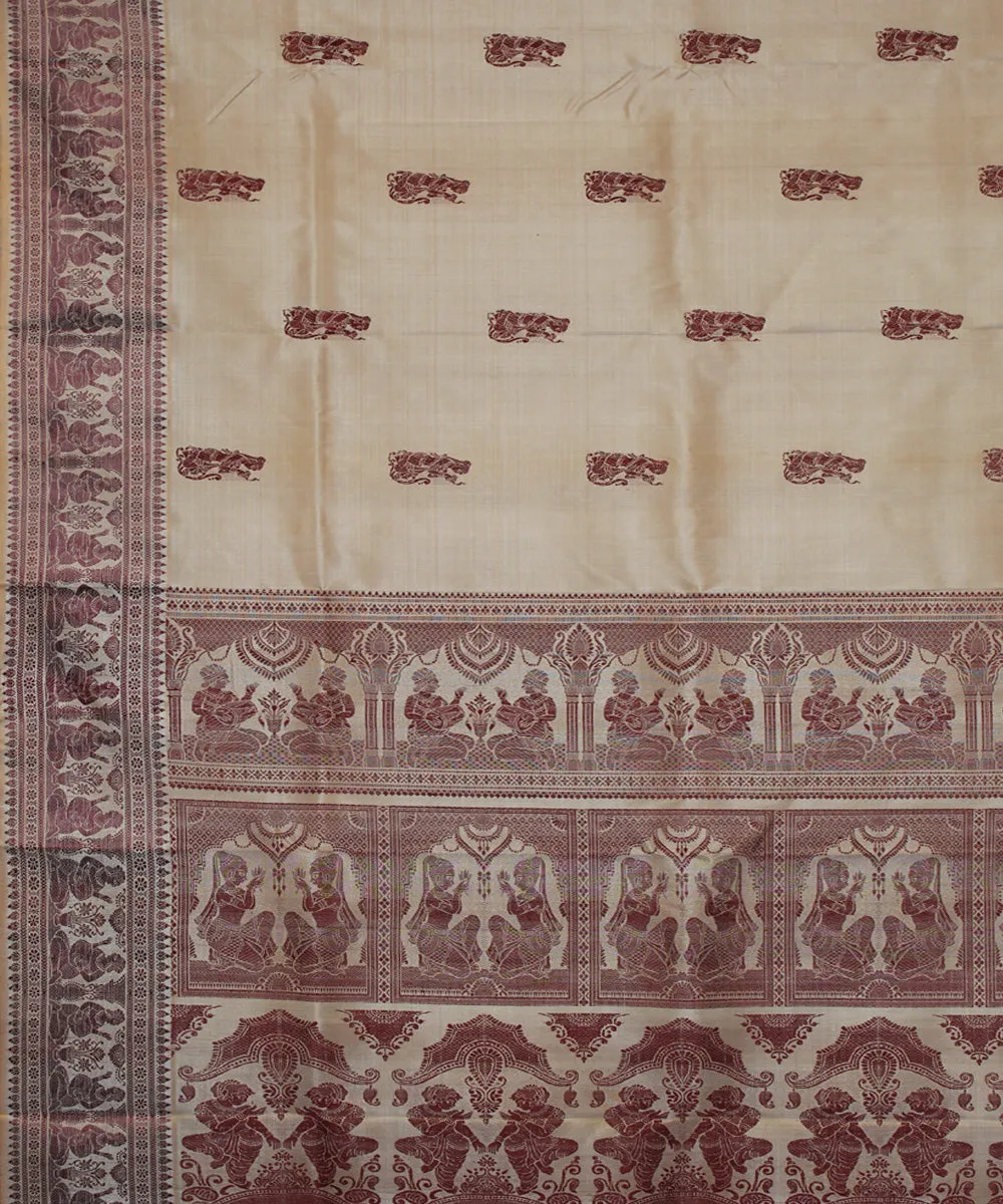 Beige handwoven baluchari silk saree