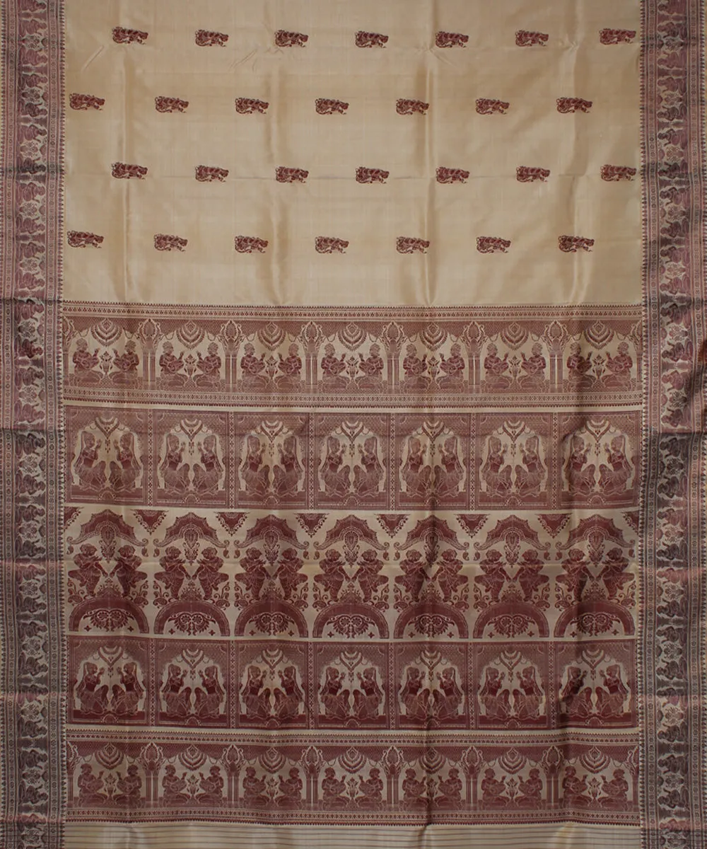 Beige handwoven baluchari silk saree