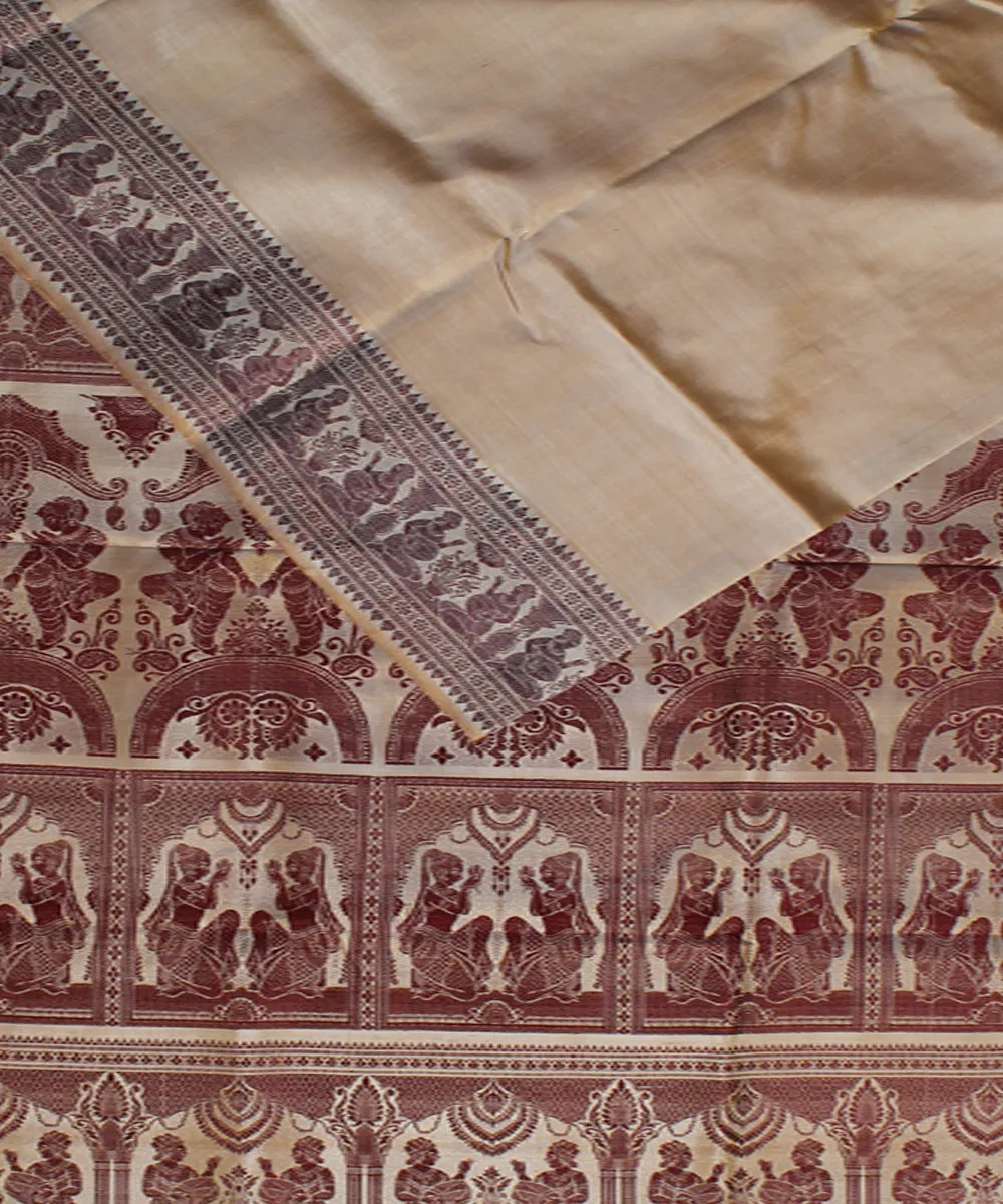 Beige handwoven baluchari silk saree