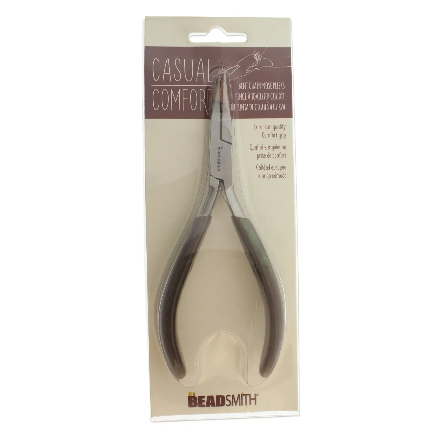 Bent Chain Nose Pliers, Casual Comfort Jewelry Making Tools, Ergonomic Grip Handles, Box Joint, Return Leaf Spring, Beadsmith Brand, #304 43