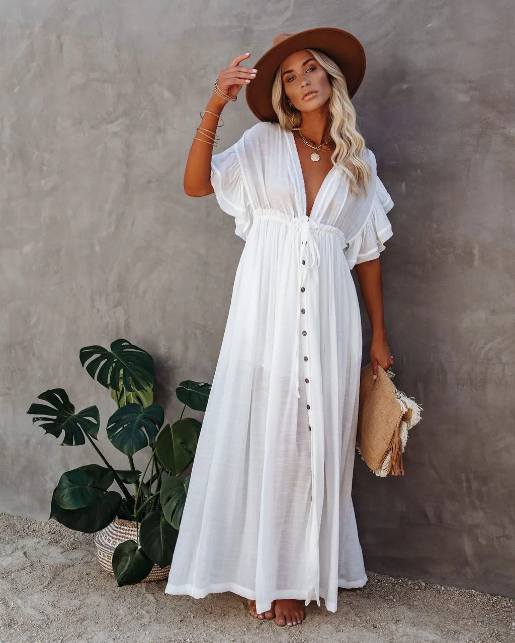 BerriesJam - Beach Boho Long Bikini Cover Up White Dress