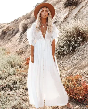 BerriesJam - Beach Boho Long Bikini Cover Up White Dress