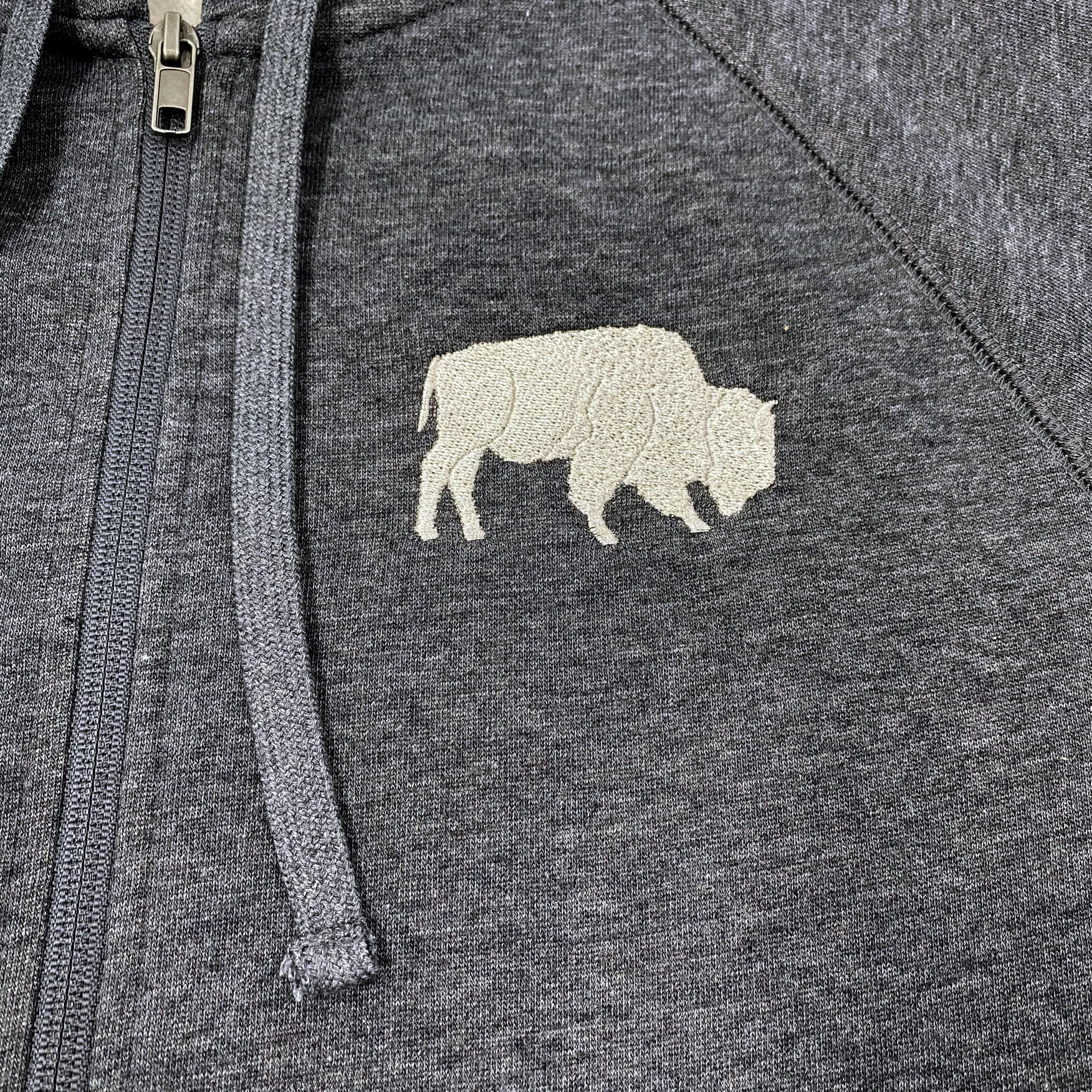 BFLO With Embroidered Buffalo Charcoal Gray Zip-Up Hoodie