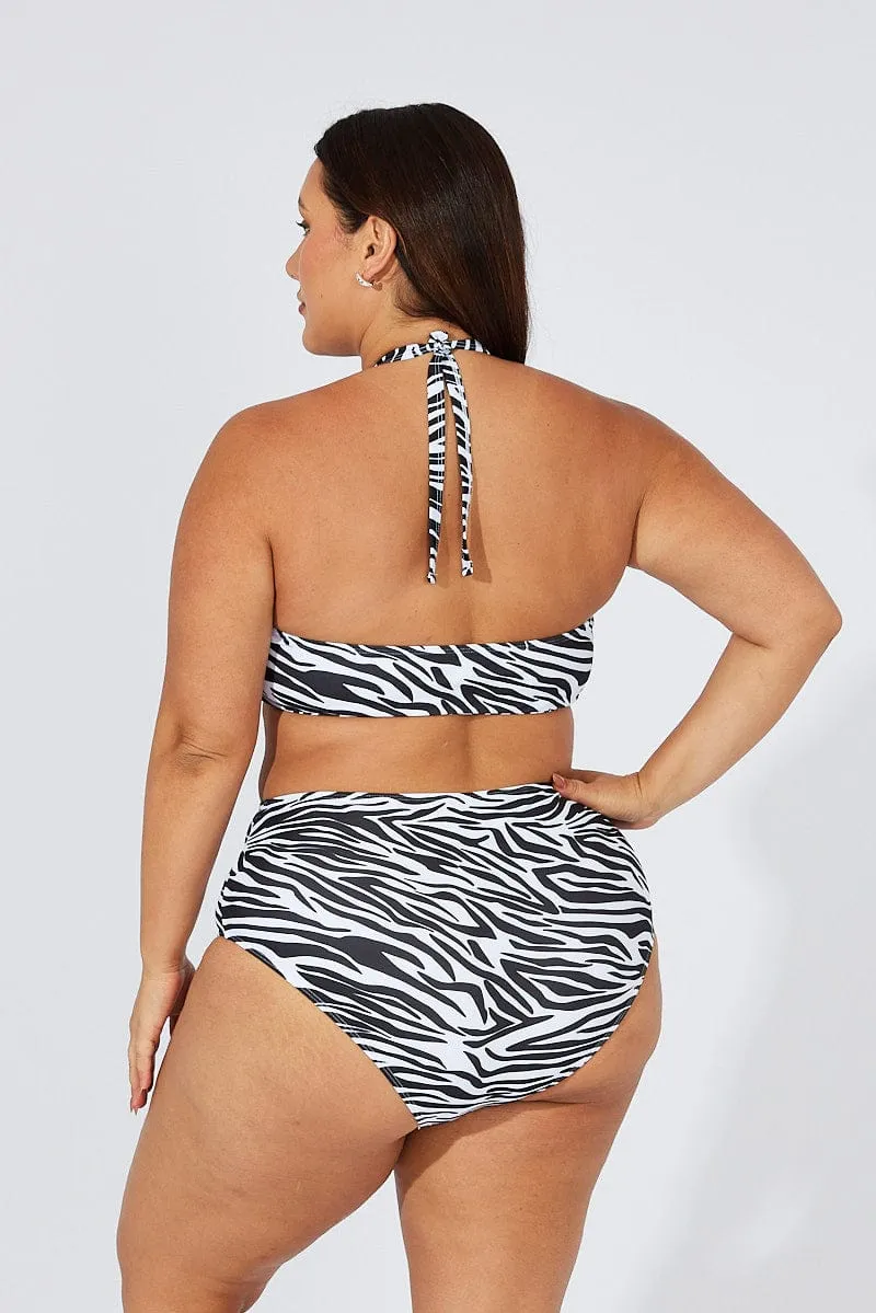 Black Animal Print Ring Detail Bikini Set