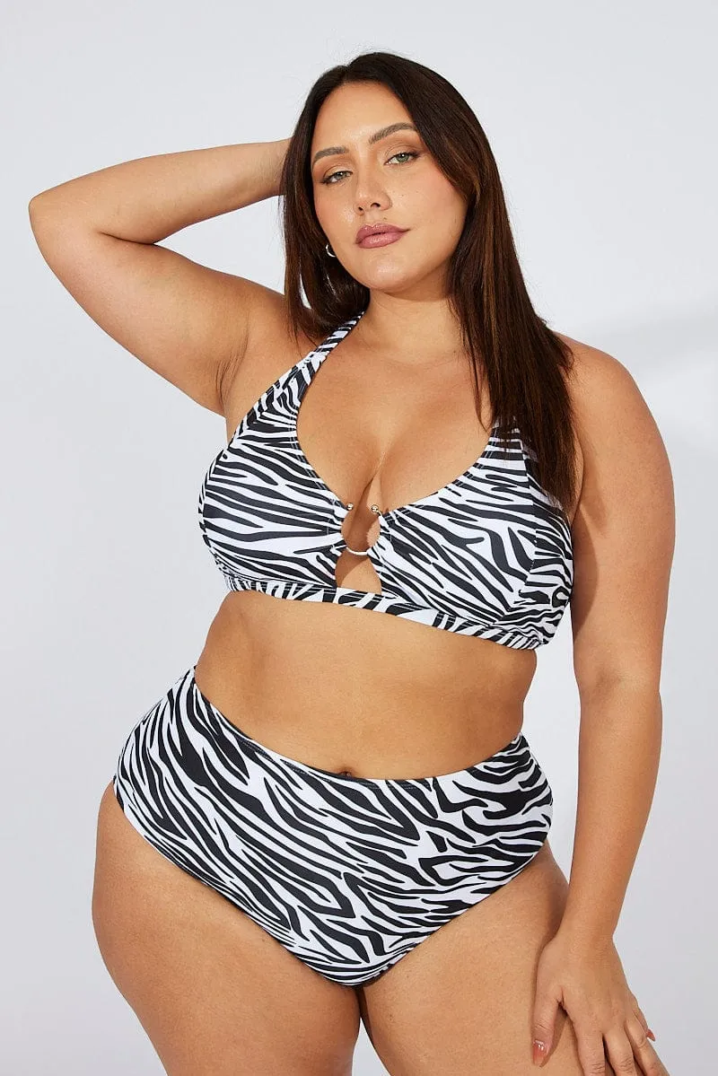 Black Animal Print Ring Detail Bikini Set