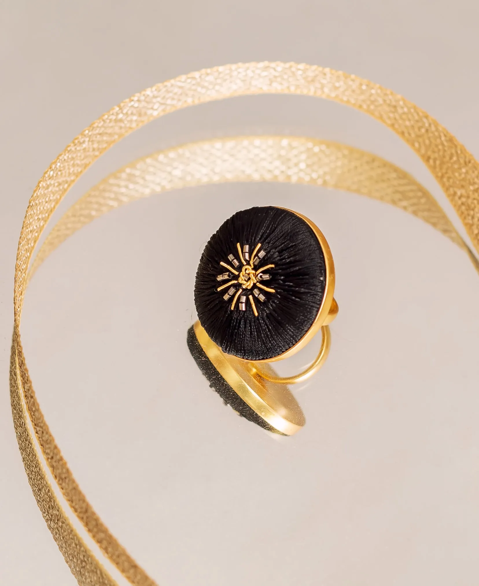 Black Embroidered Grand Ring