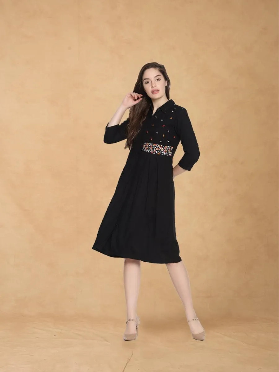 Black Embroidered Shirt Dress