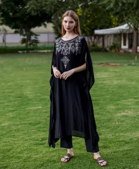 Black Muslin Embroidered Kaftan