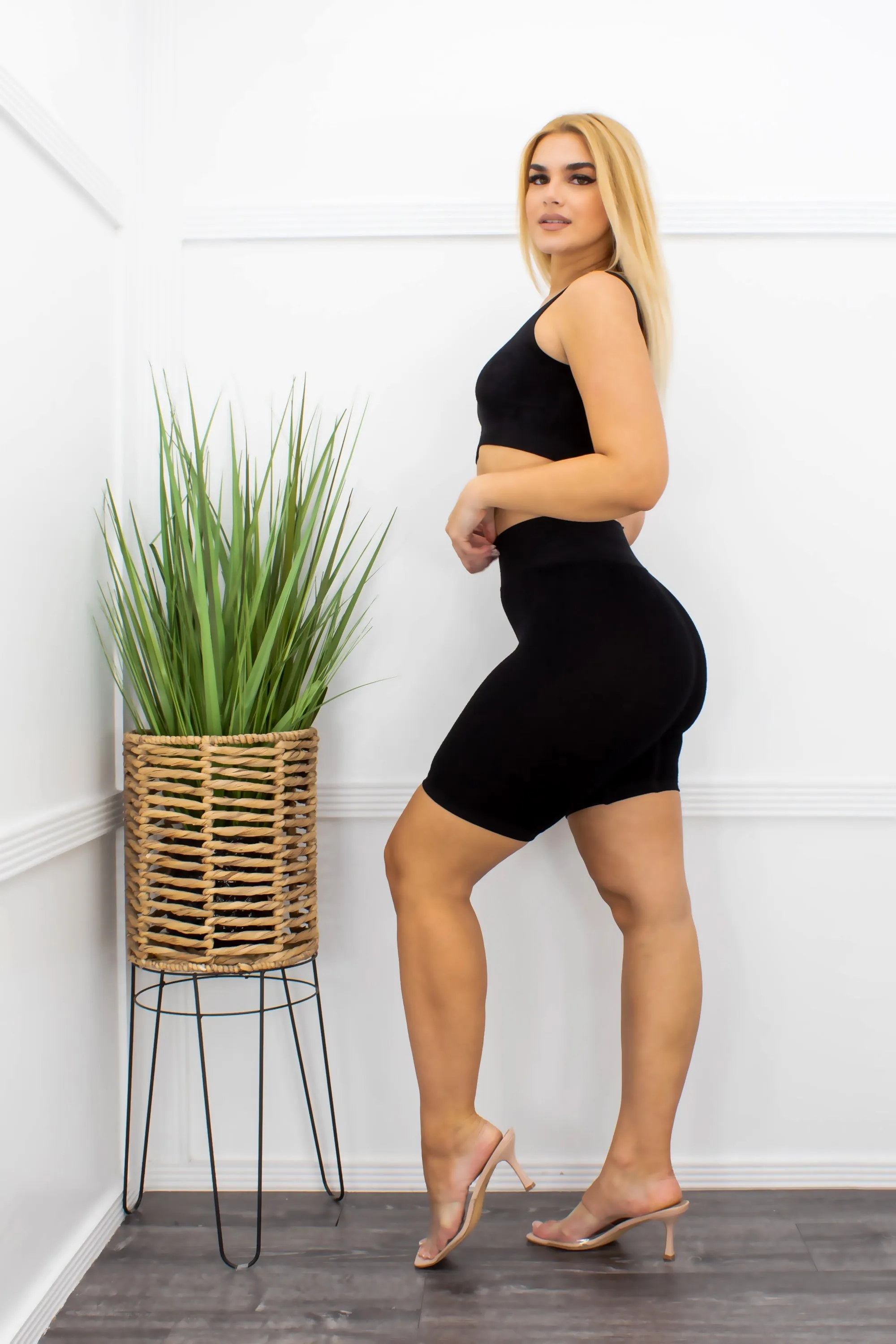 Bodycon Crop Top Short Set Black