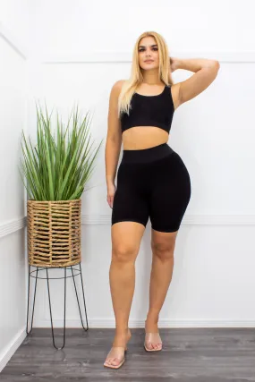 Bodycon Crop Top Short Set Black