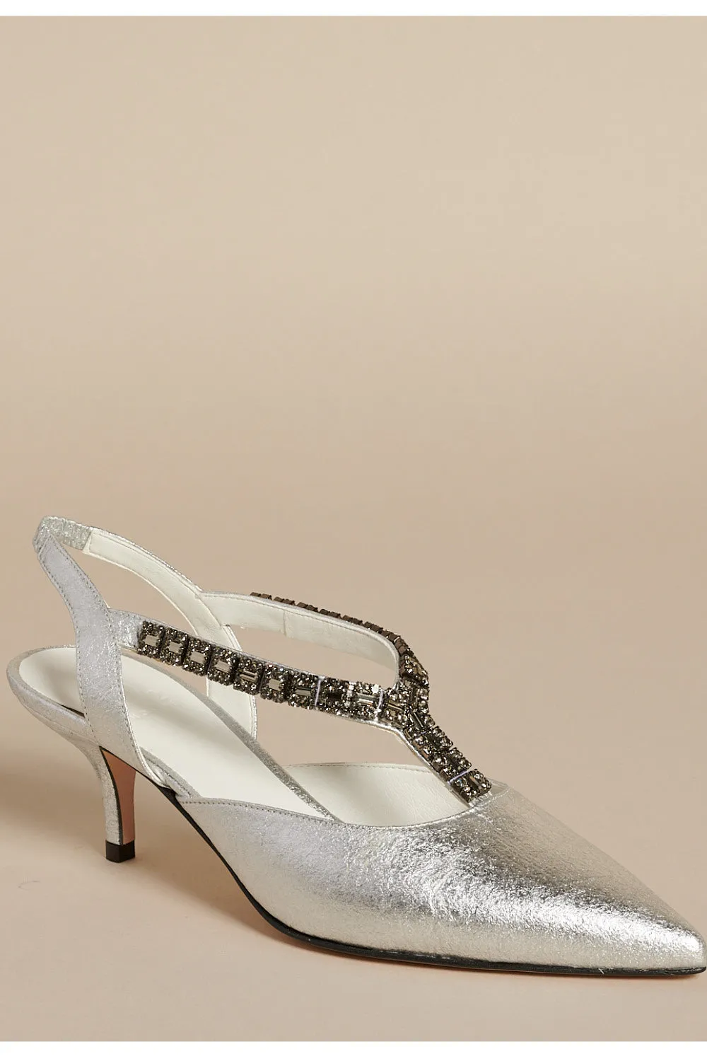 Brigitte Kitten Heels in Metalic Silver