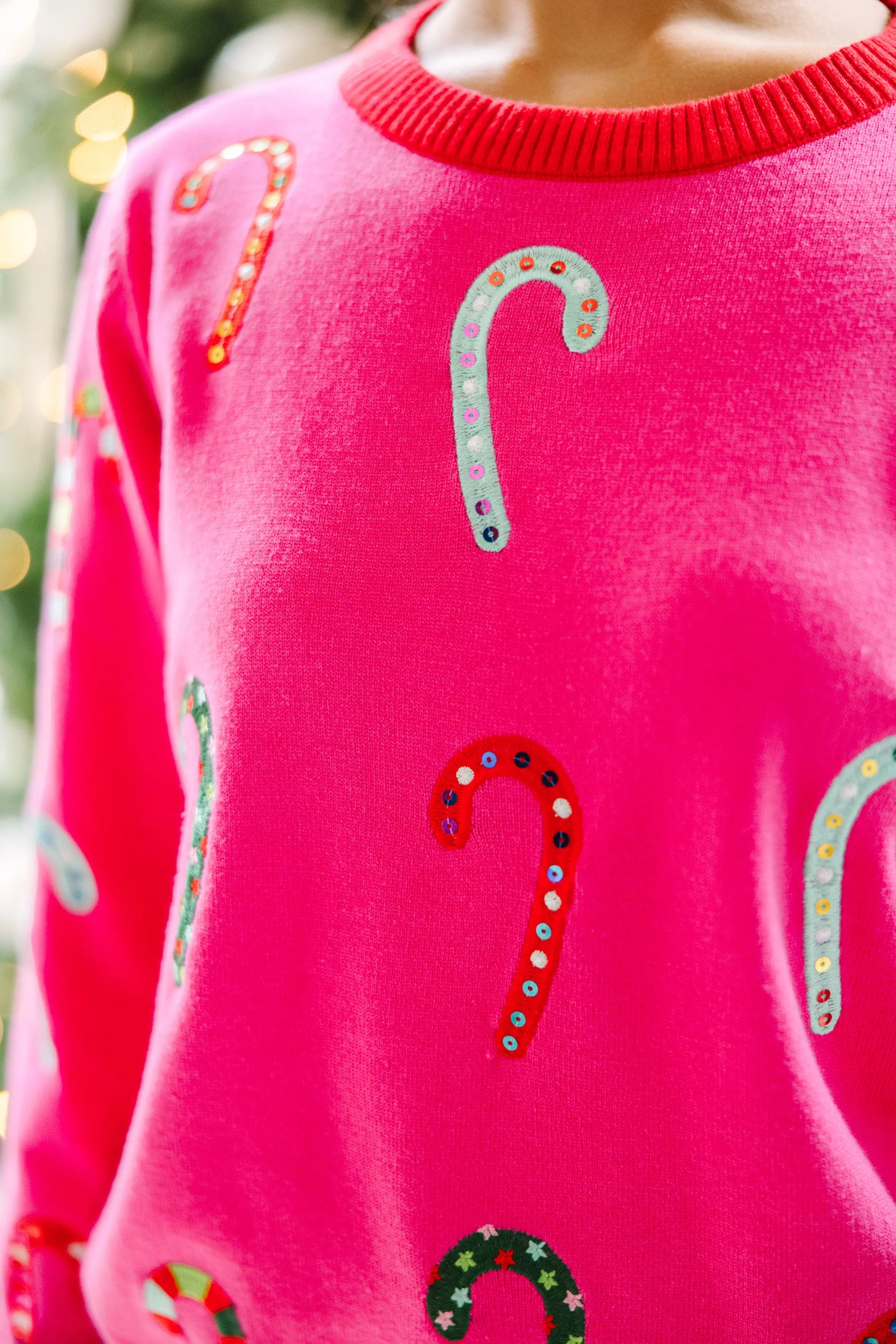 Candy Cane Craze Hot Pink Sweater