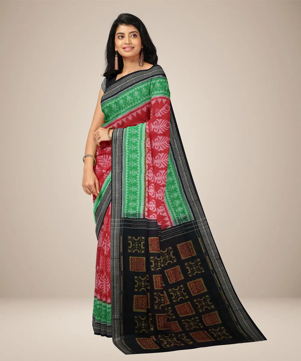 Candy pink black cotton handwoven nuapatna saree