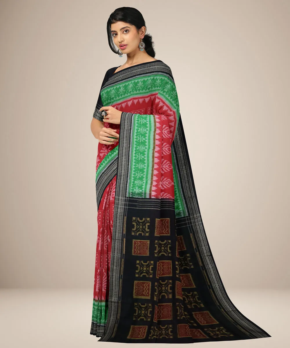 Candy pink black cotton handwoven nuapatna saree