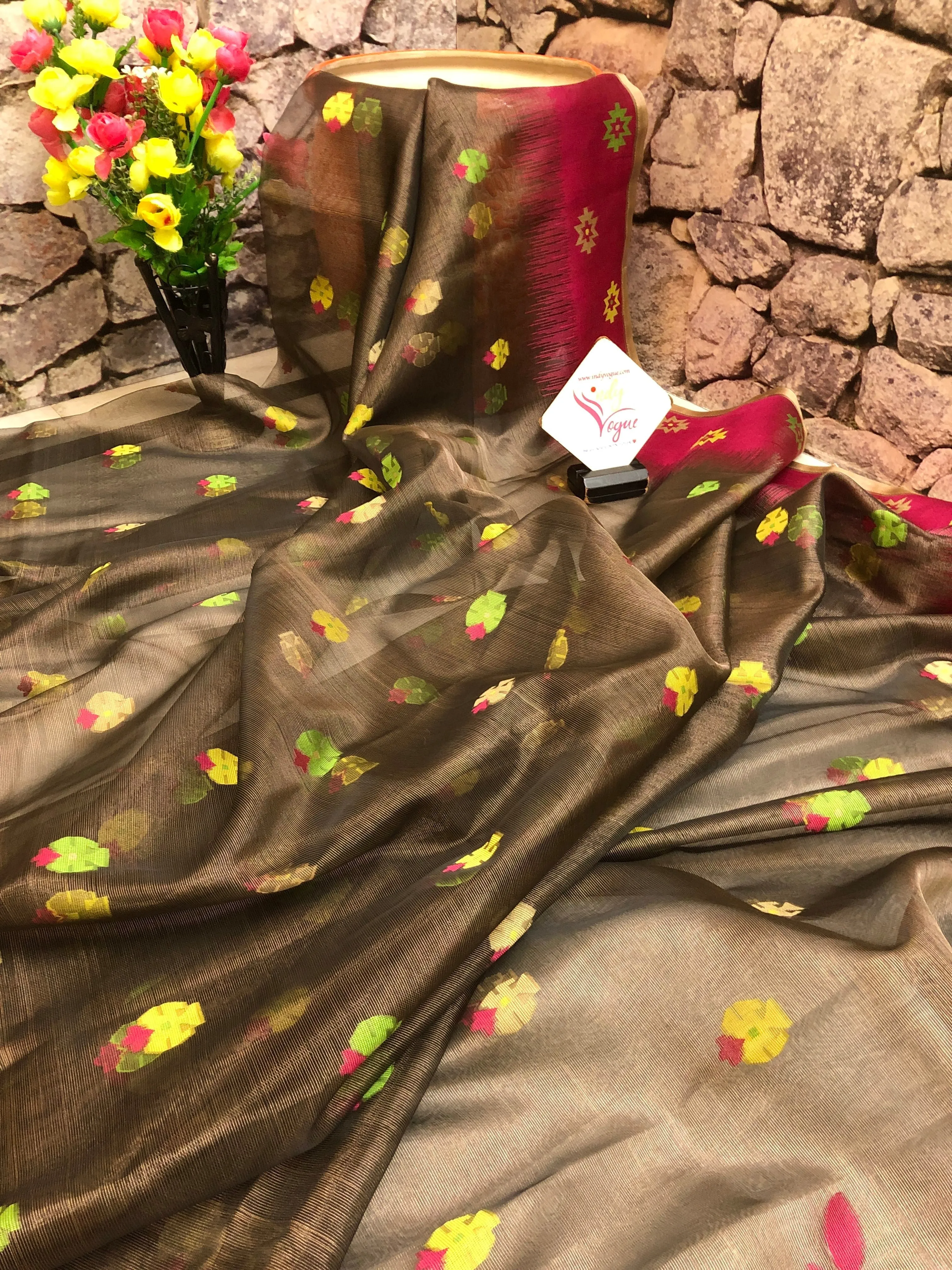 Cedar Color Tissue Resham Jamdani Saree