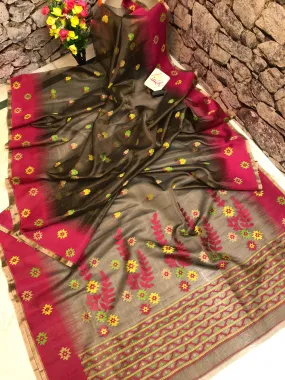 Cedar Color Tissue Resham Jamdani Saree