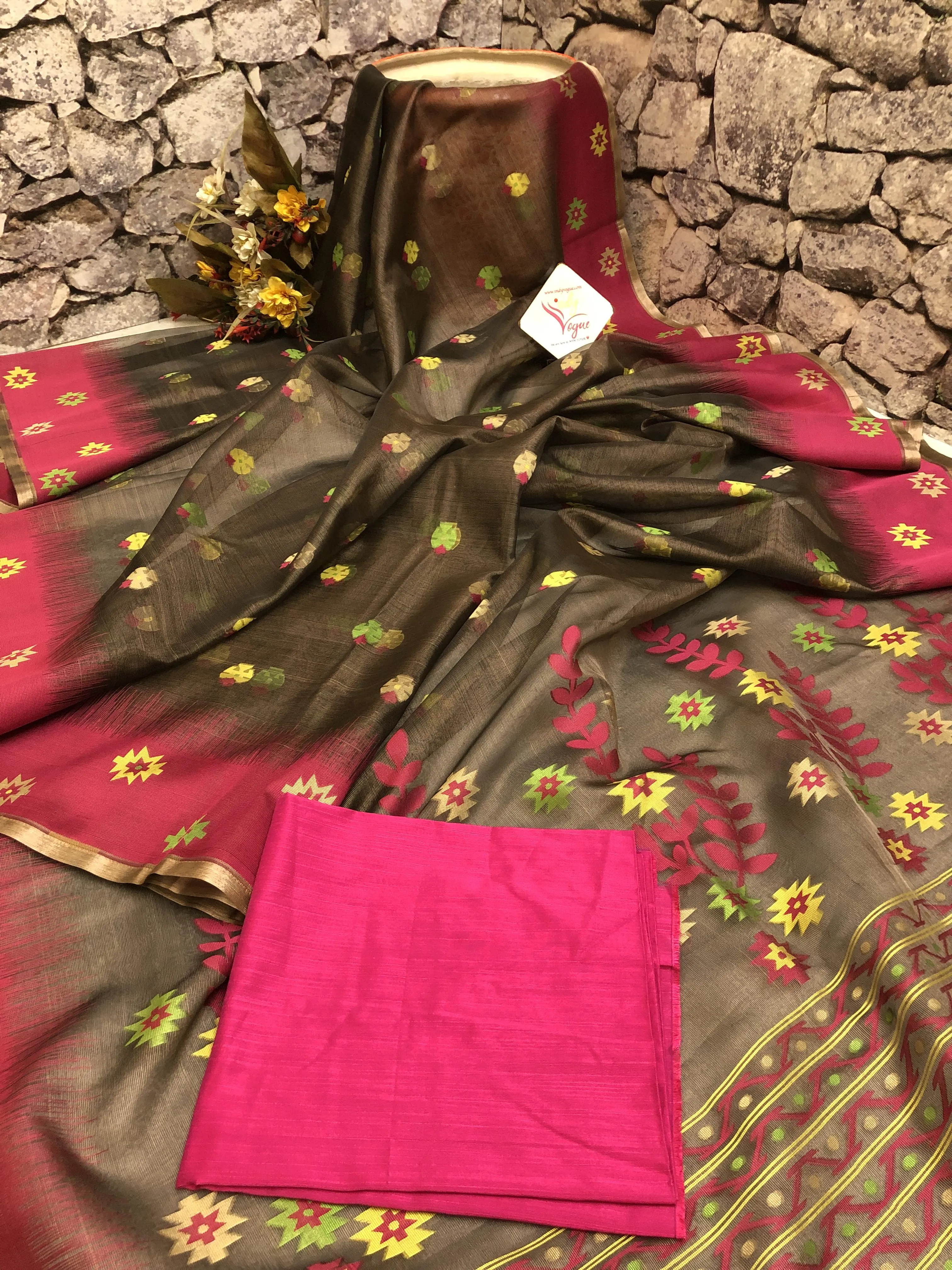 Cedar Color Tissue Resham Jamdani Saree