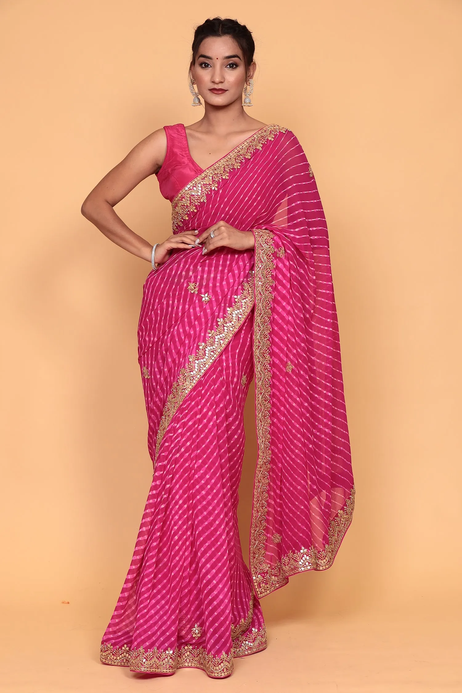 Chiffon Saree with Gota Patti, Mothra work.