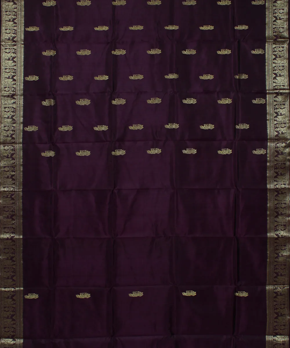 Chocolate purple dual shaded handwoven baluchari silk saree