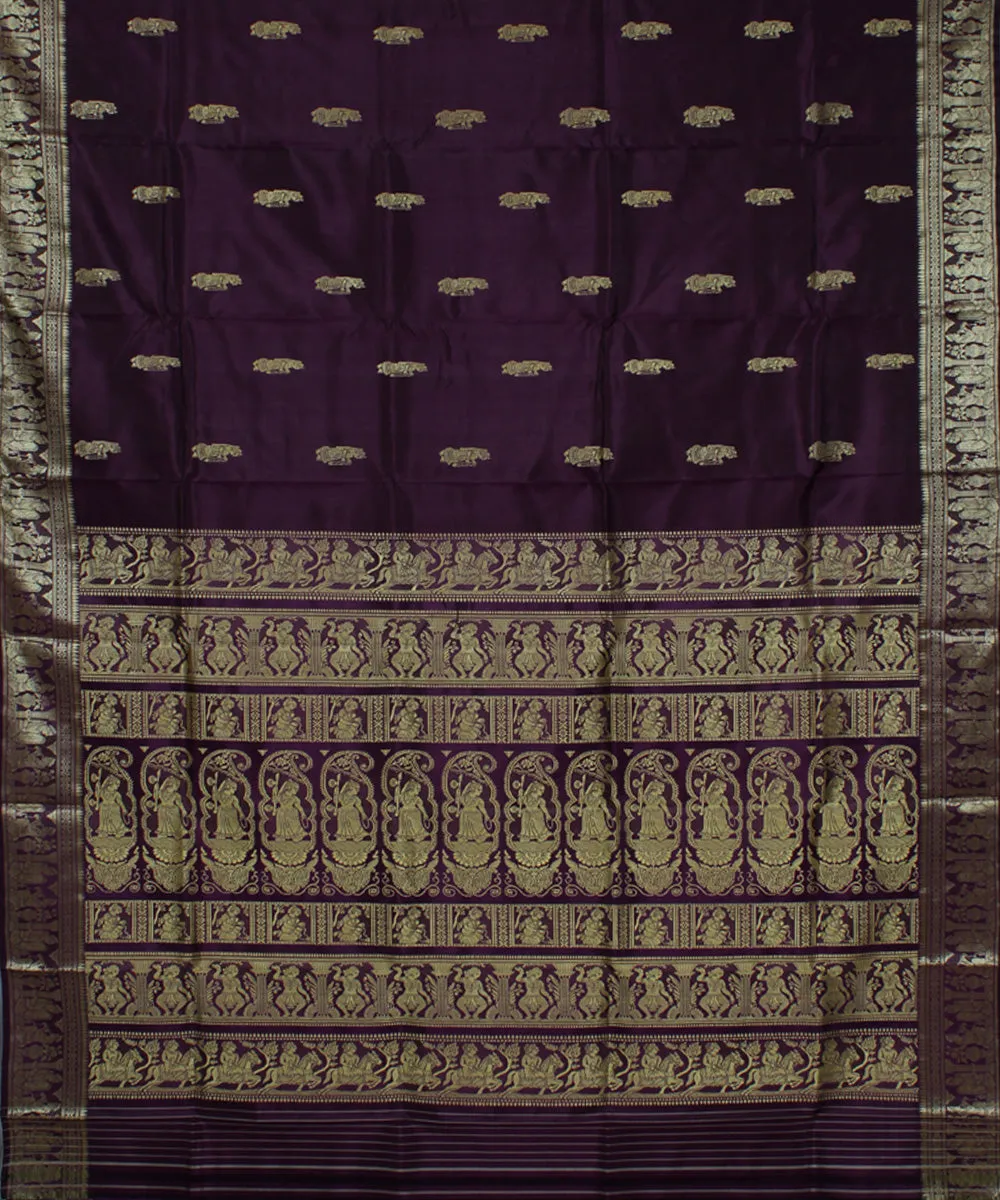 Chocolate purple dual shaded handwoven baluchari silk saree