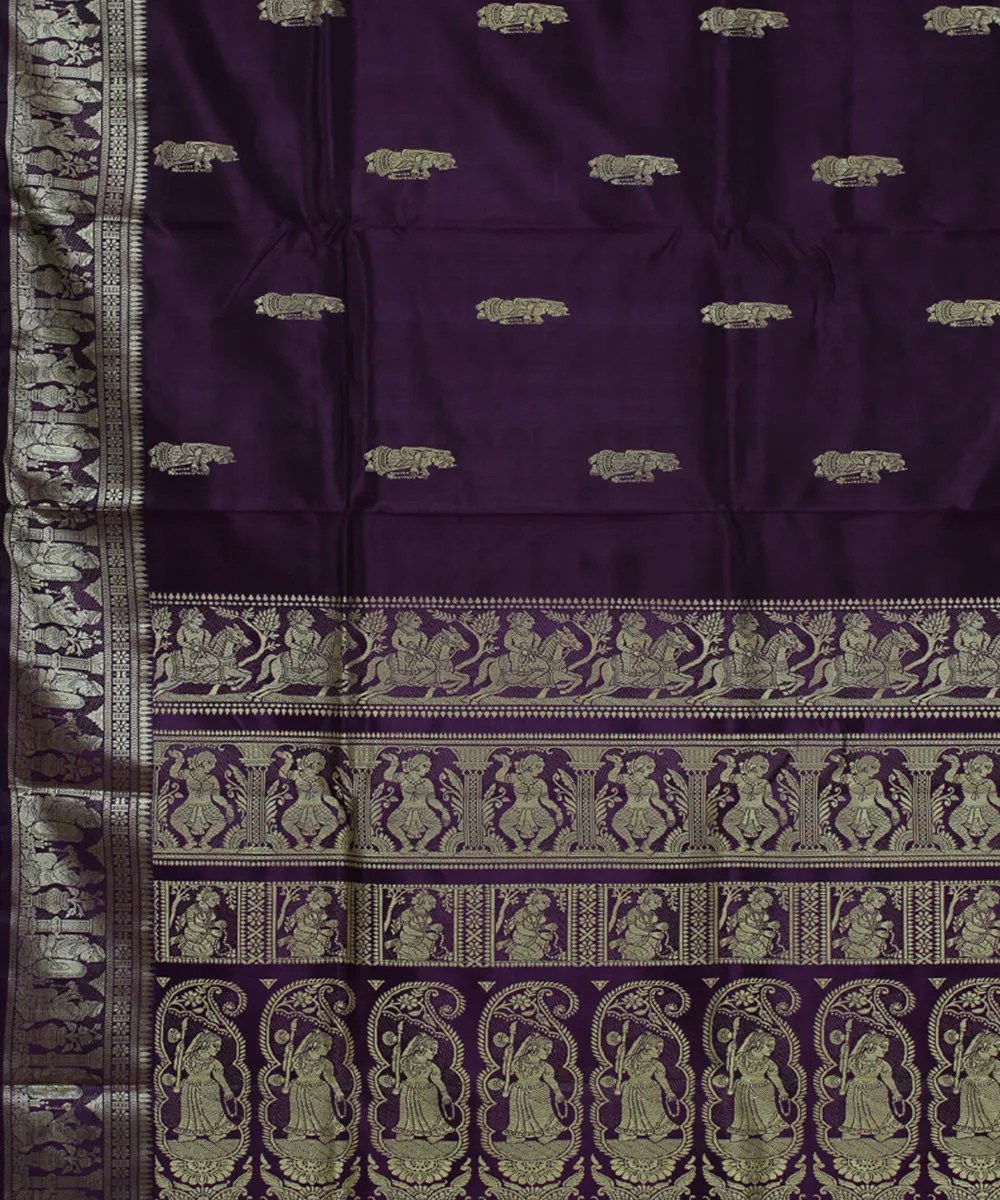 Chocolate purple dual shaded handwoven baluchari silk saree