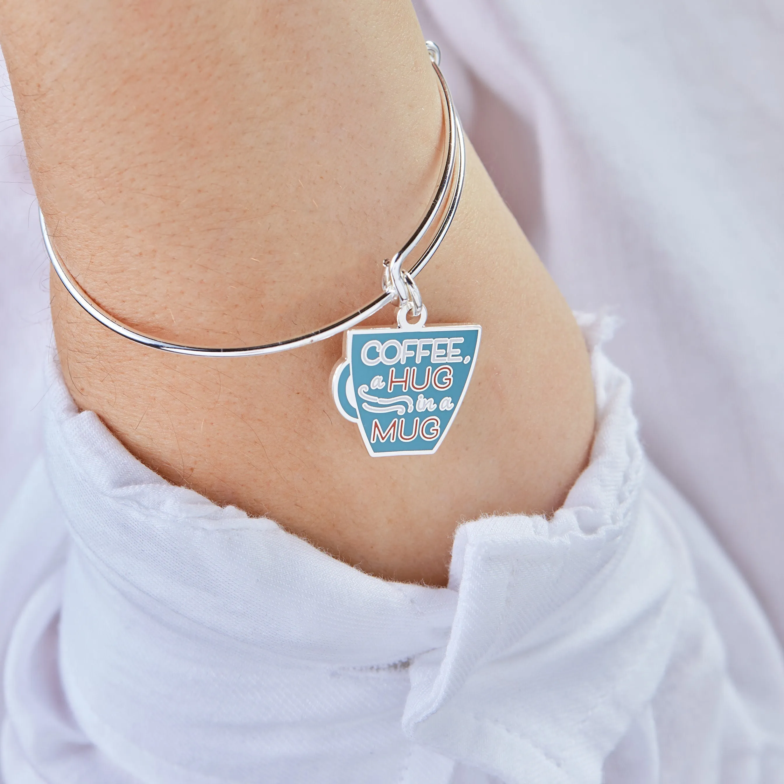 'Coffee, A Hug in a Mug' Charm Bangle Bracelet