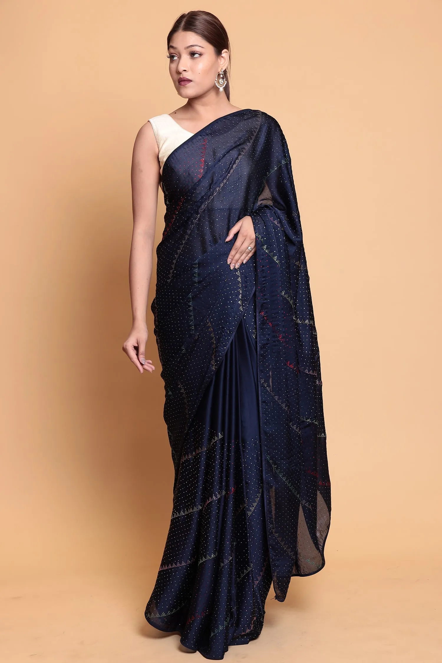 Crape Silk Saree with Swarovski work.