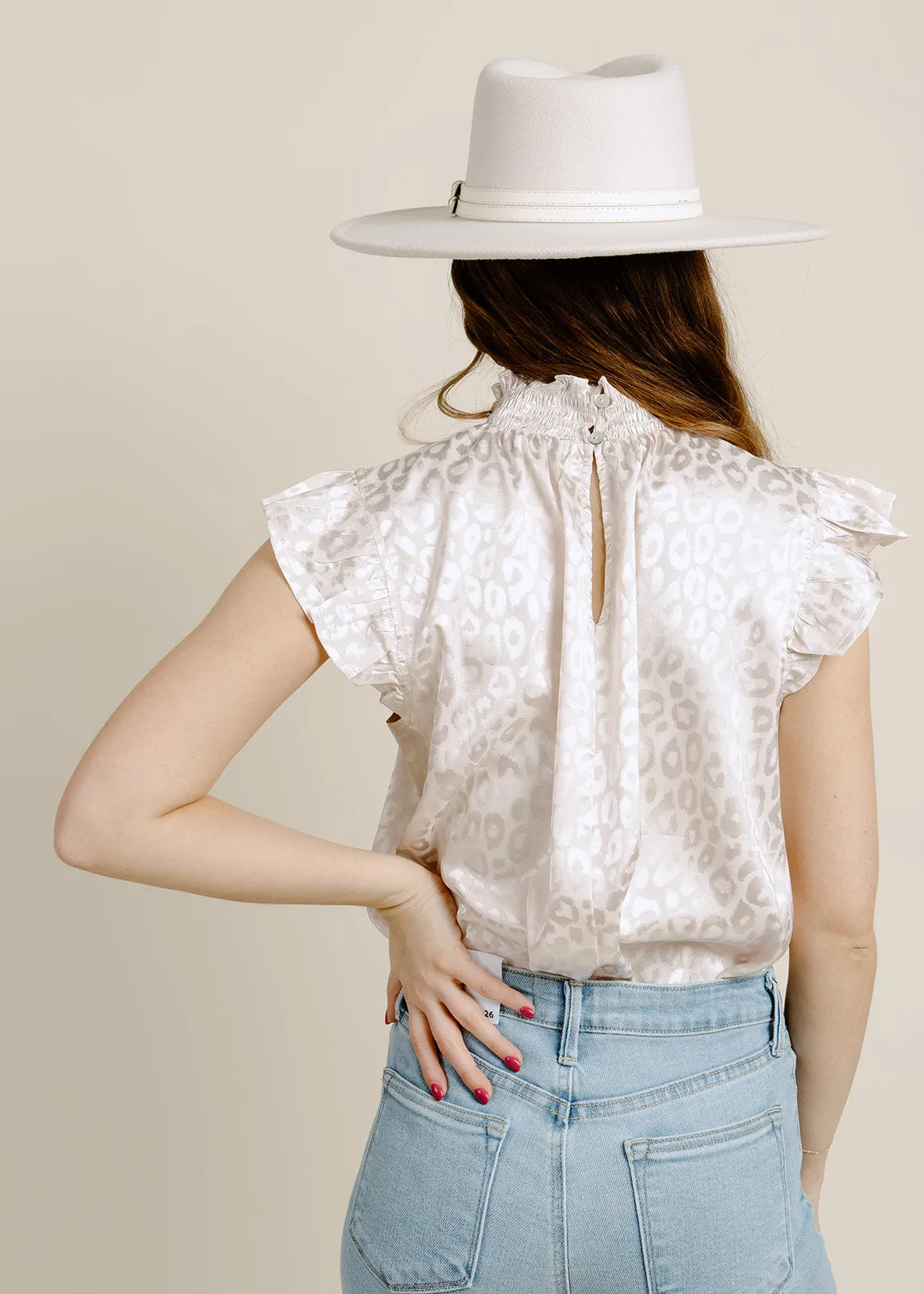 Cream Animal Print Ruffle Top