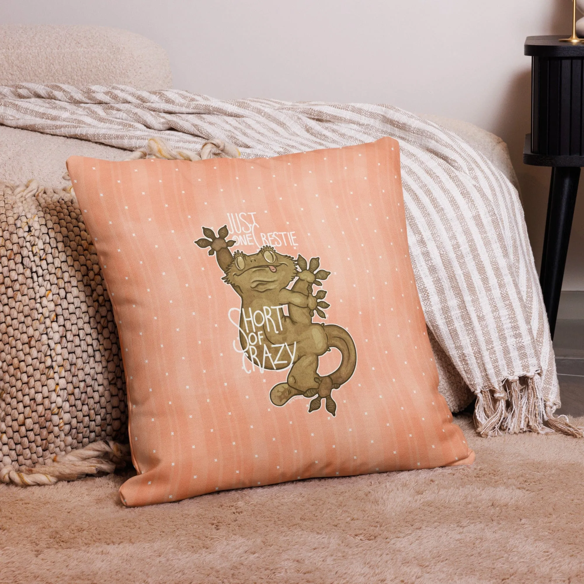 Crested Gecko Throw Pillow, Reptile Lizard Gift Pillow