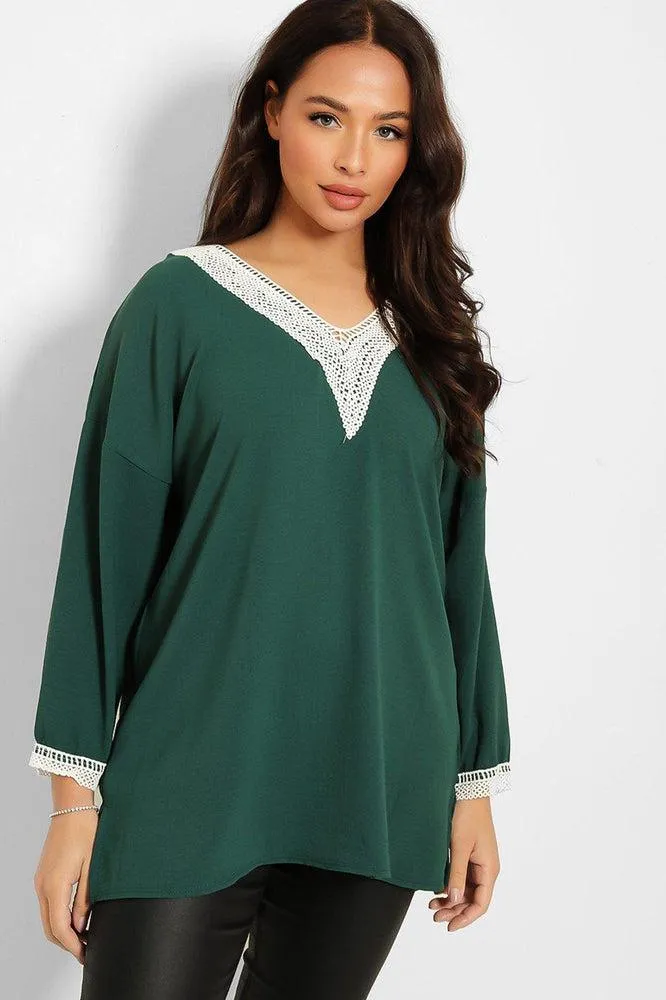 Crochet Lace V-Neck Detail Lazy Fit Blouse