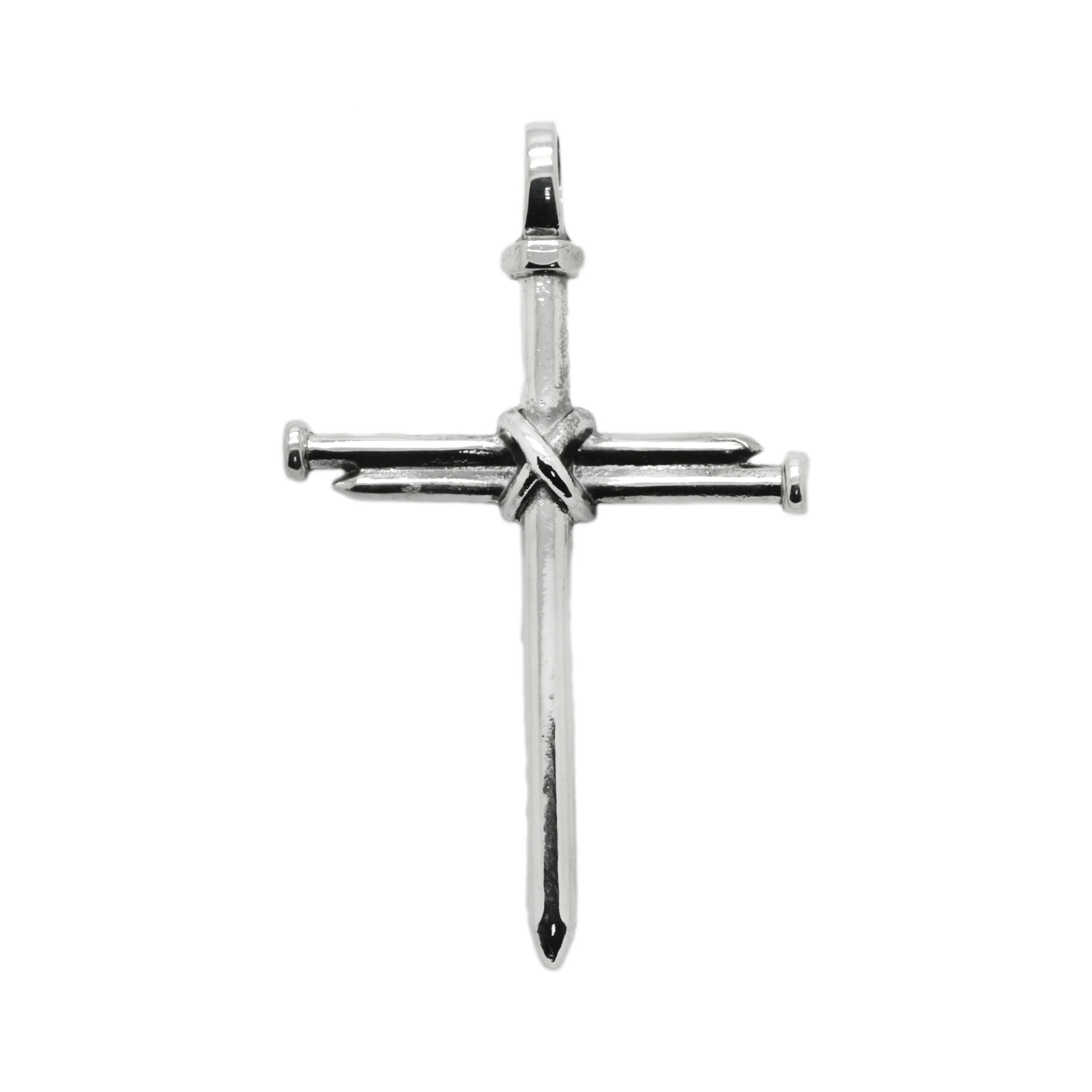 Crossed Nails Christian Pendant Sterling Silver, Mens Pendant Cross