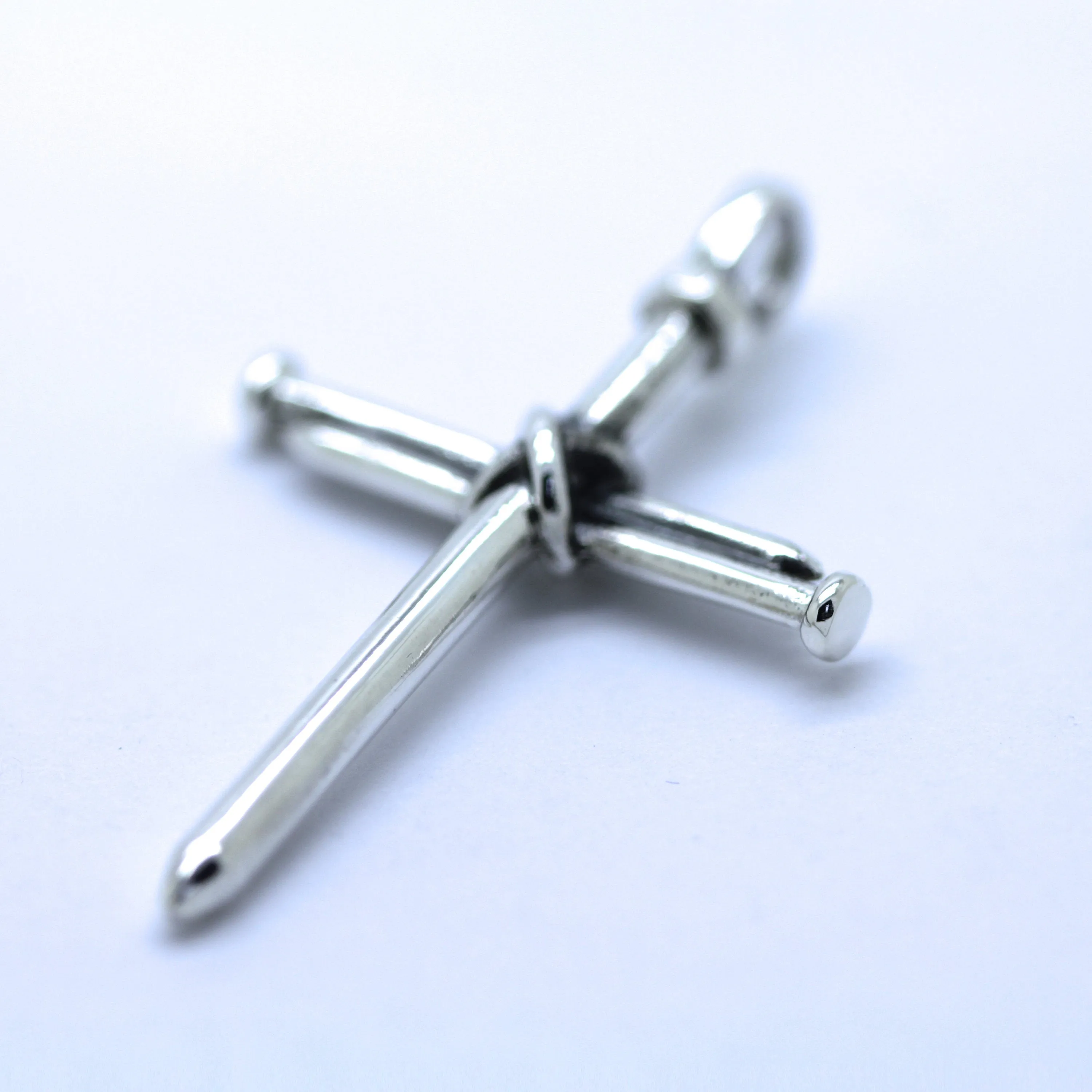 Crossed Nails Christian Pendant Sterling Silver, Mens Pendant Cross