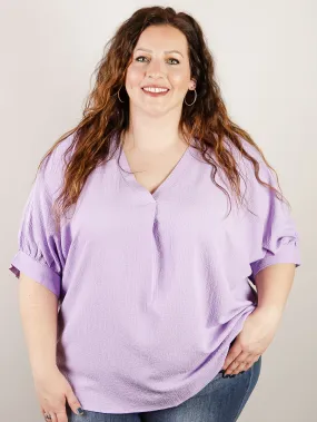 Curvy Lavender Solid V-Neck Blouse